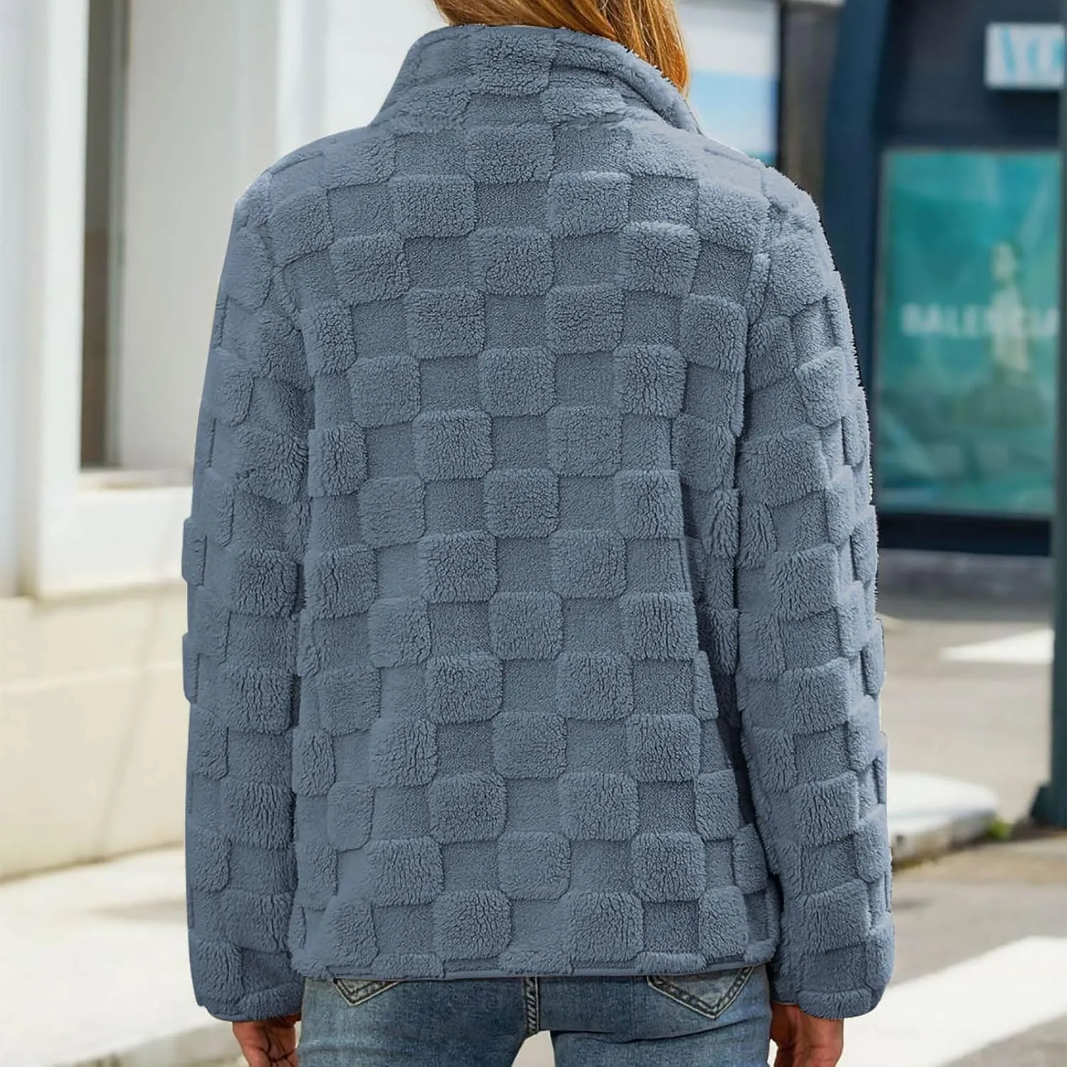 Solid Color Standing Collar Long Sleeve Warm Comfy Zipper Cardigan Loose Plush skeleton providence Jacket Women's Plush Jacket Casual 