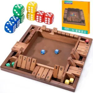 spawn attire Handcrafted Board Game 1-4 Players, Educational Math Learning Games with 8 Dice 4 Colors, Classic Family Entertainment Gift Shut The Box Premium Wooden Dice Game - Large 12 Inch 