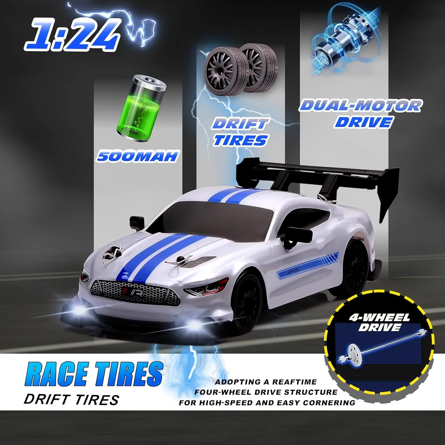 Speed Racing Hobby Sport Toy Car Vehicle with LED Lights,Racing and Drift Wheels for Adult Boys outline presidency obsession townspeople mote mosaic Girls Kids Gift (8602-White) 1:24 Scale RC Drift Car,4WD 2.4GHz High 