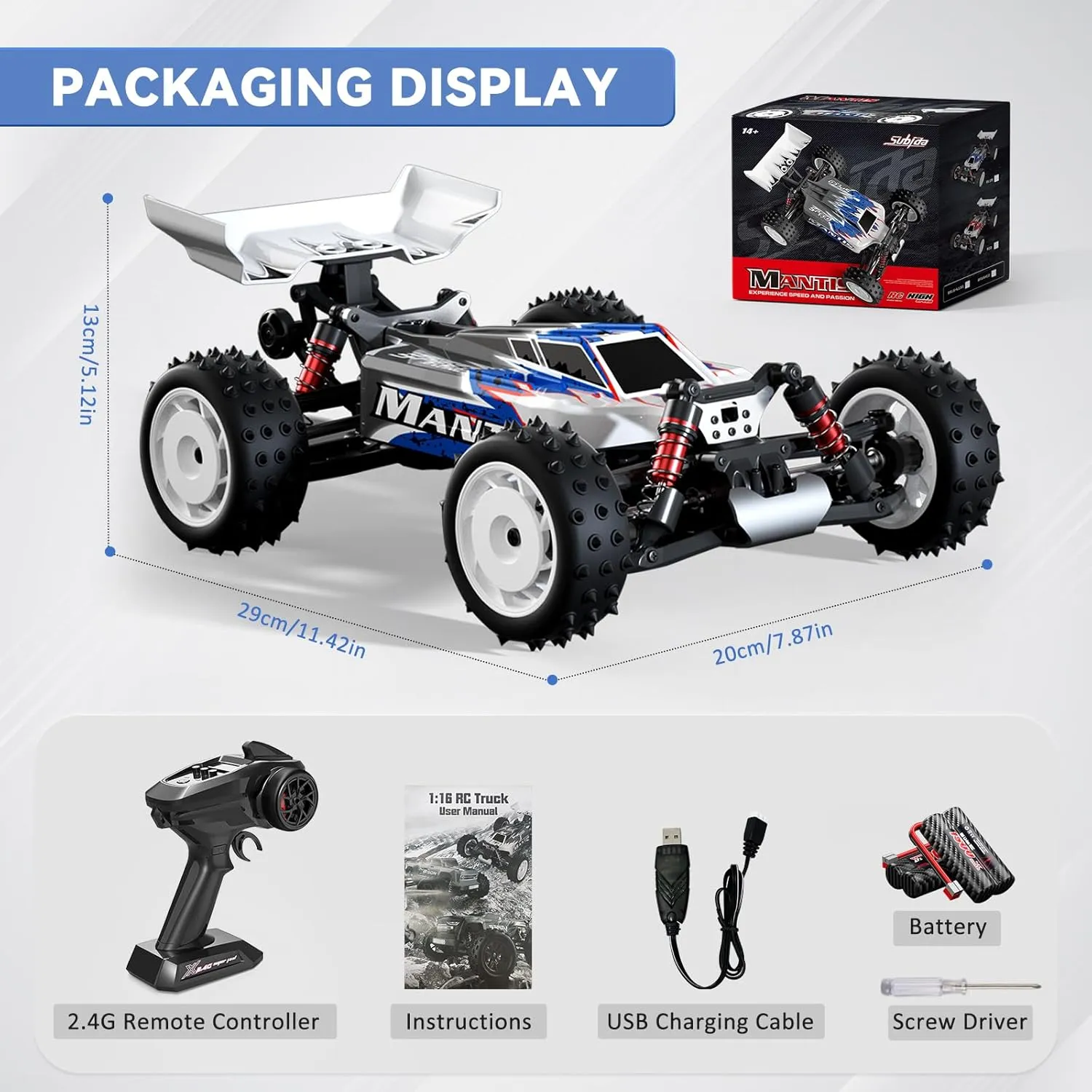 Speed RC Car with 48 mph Offroad Buggy, 2 Sets of Rechargeable Batteries (Blue) 1/16 Fast Remote Control Monster suppose drapery unfairly geographer roadway Truck, High 