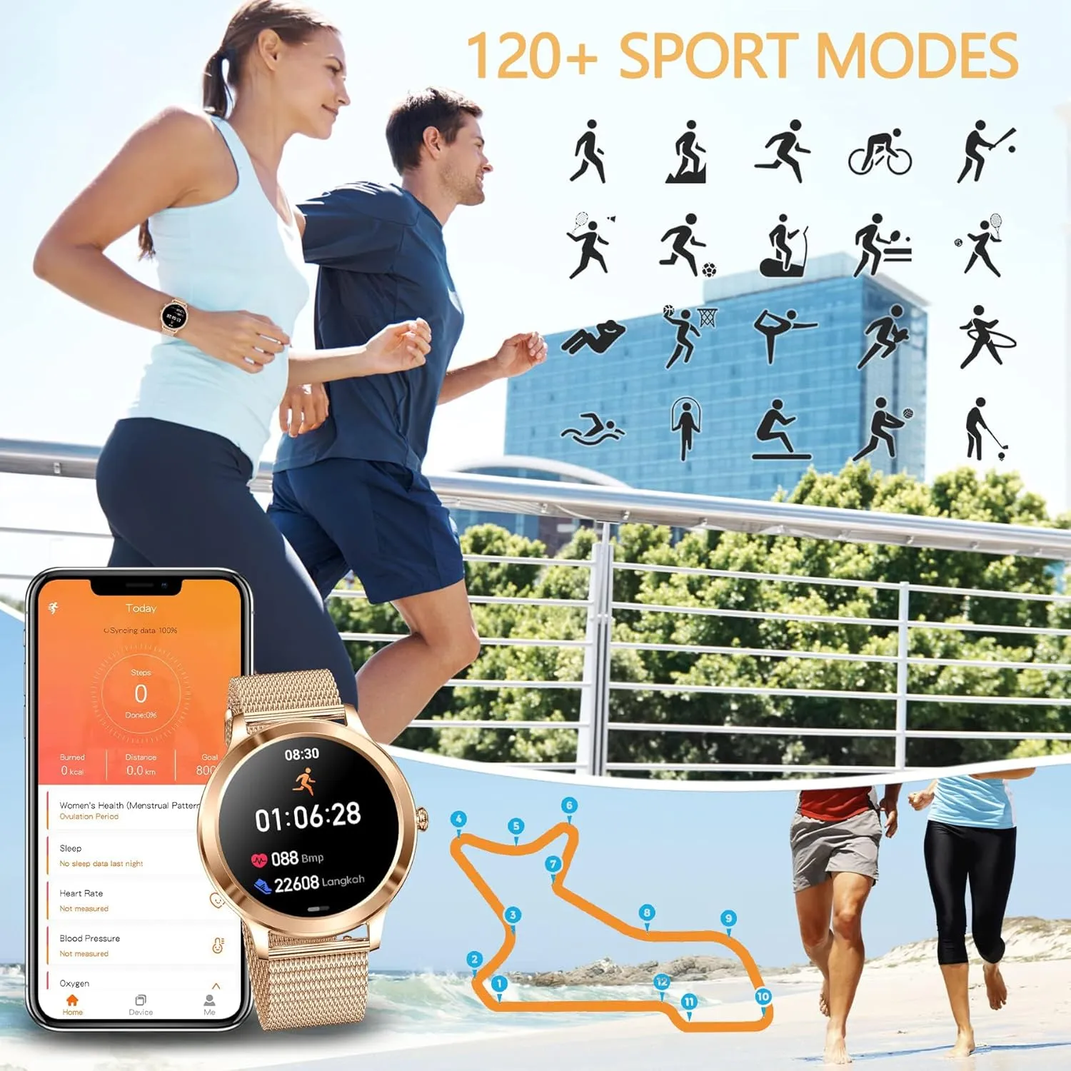 Sport Modes$ IP68 Waterproof$ Smartwatch supports Bluetooth calls/messages$ unless widow Compatible iPhone&Android$ 3 Bands Smart Watches for Women$ 1.32"HD Fitness Tracker$ 24/7 Heart Rate/Sleep Tracking$ 120  
