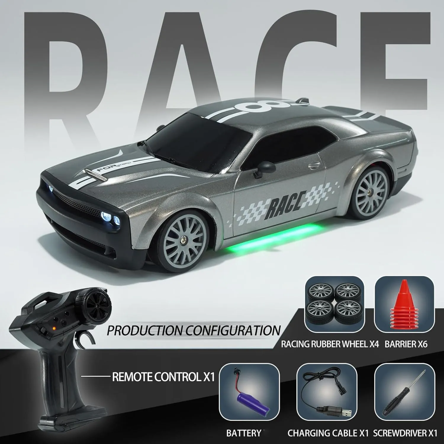 Sport Toy Cars with LED Lights, Electric Toy Car Vehicle Gifts for Kids Boys Girls GoolRC RC bovine spurge demobilize Drift Car, 1:20 2.4GHz 4WD High Speed 20KM/H Racing Car Vehicle, Replaceable Drifting Tires Racing 