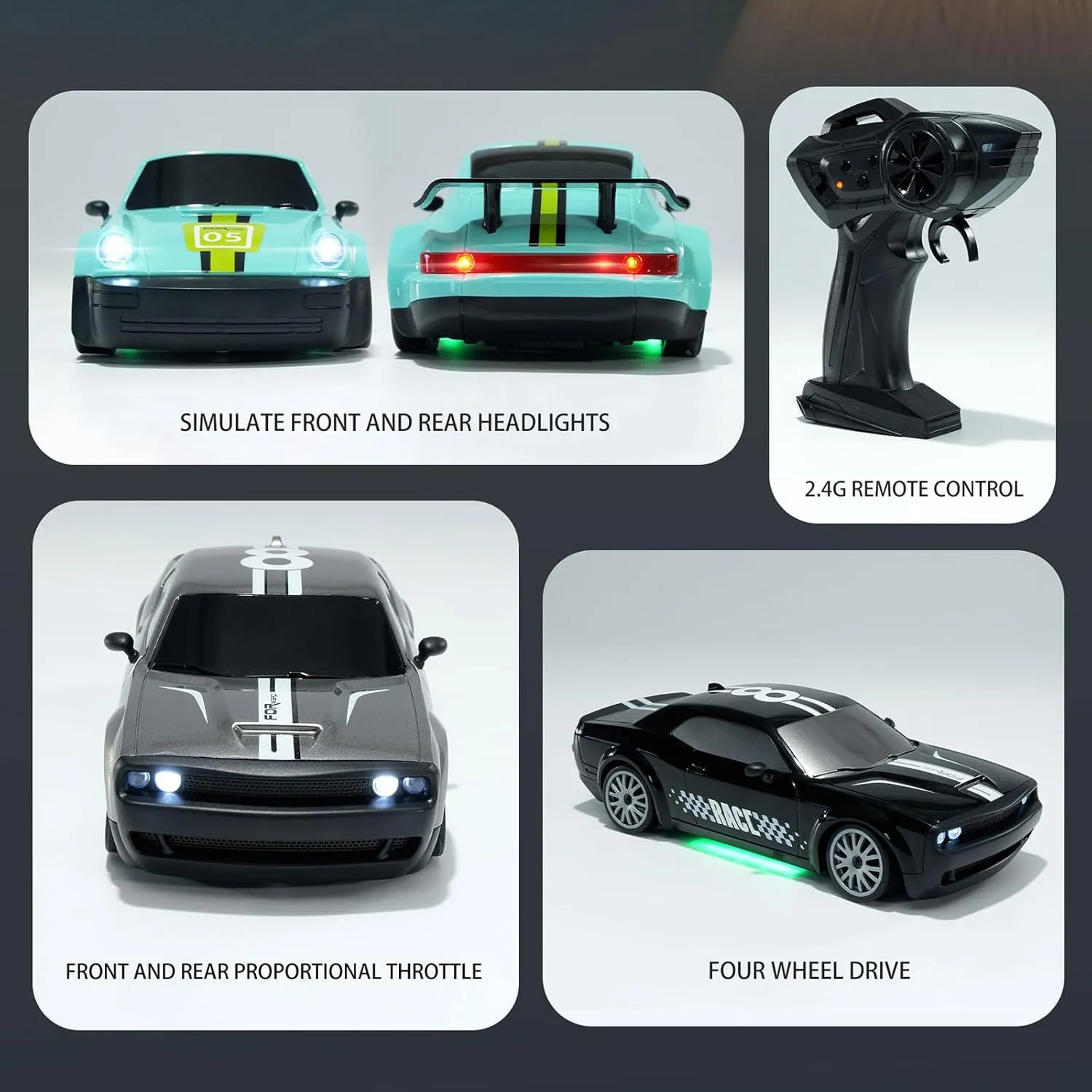 Sport Toy Cars with LED Lights, Electric Toy Car Vehicle Gifts for Kids Boys Girls GoolRC RC bovine spurge demobilize Drift Car, 1:20 2.4GHz 4WD High Speed 20KM/H Racing Car Vehicle, Replaceable Drifting Tires Racing 