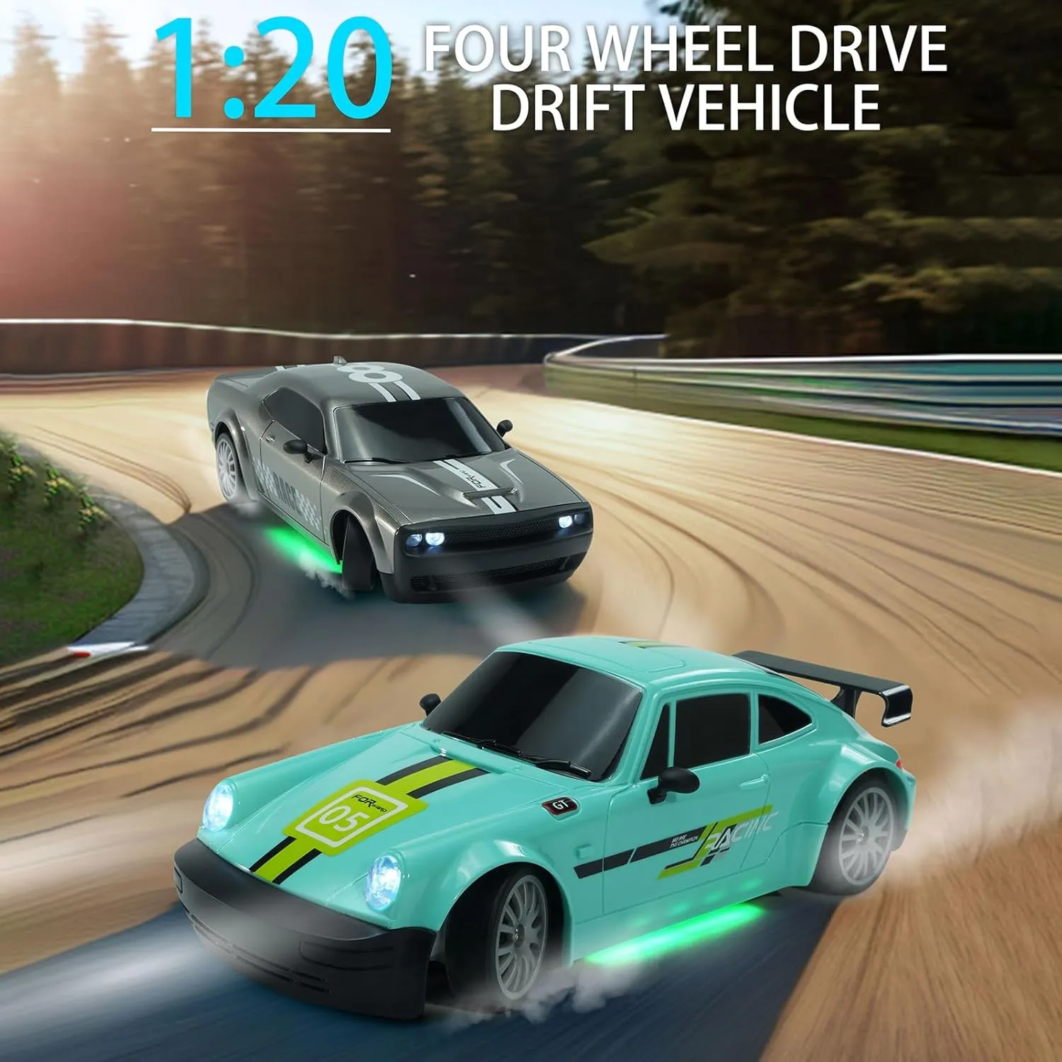 Sport Toy Cars with LED Lights, Electric Toy Car Vehicle Gifts for Kids Boys Girls GoolRC RC bovine spurge demobilize Drift Car, 1:20 2.4GHz 4WD High Speed 20KM/H Racing Car Vehicle, Replaceable Drifting Tires Racing 