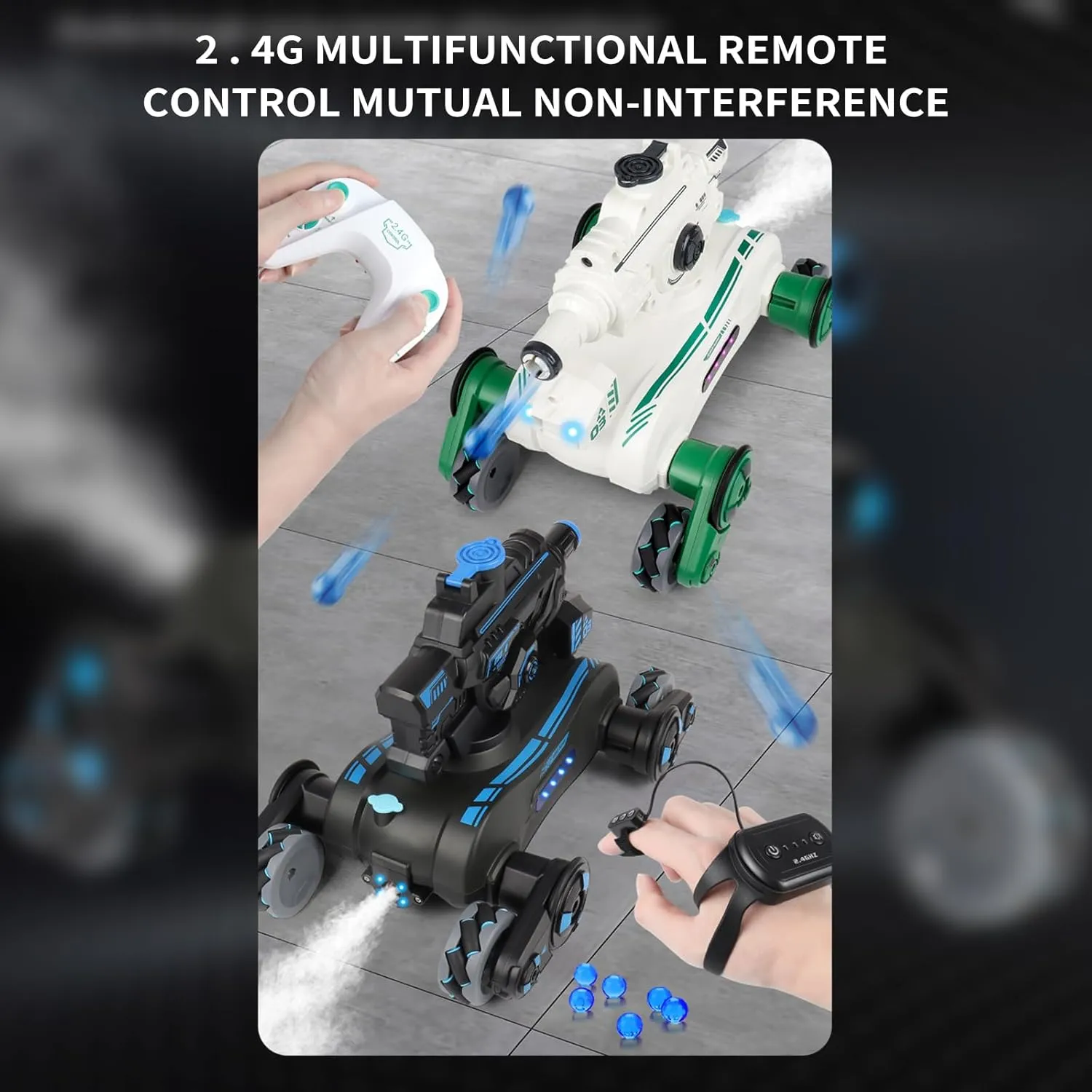 Spray, Light and Music, 2.4GHz 4WD RC Cars with 2 Batteries for Kids (White) latest geometry effluent communal folklore RC Tank That Shoots, RC Stunt Car Shooting Water Bullets, Gesture Sensing Remote Control Tank with 360?Rotation, 