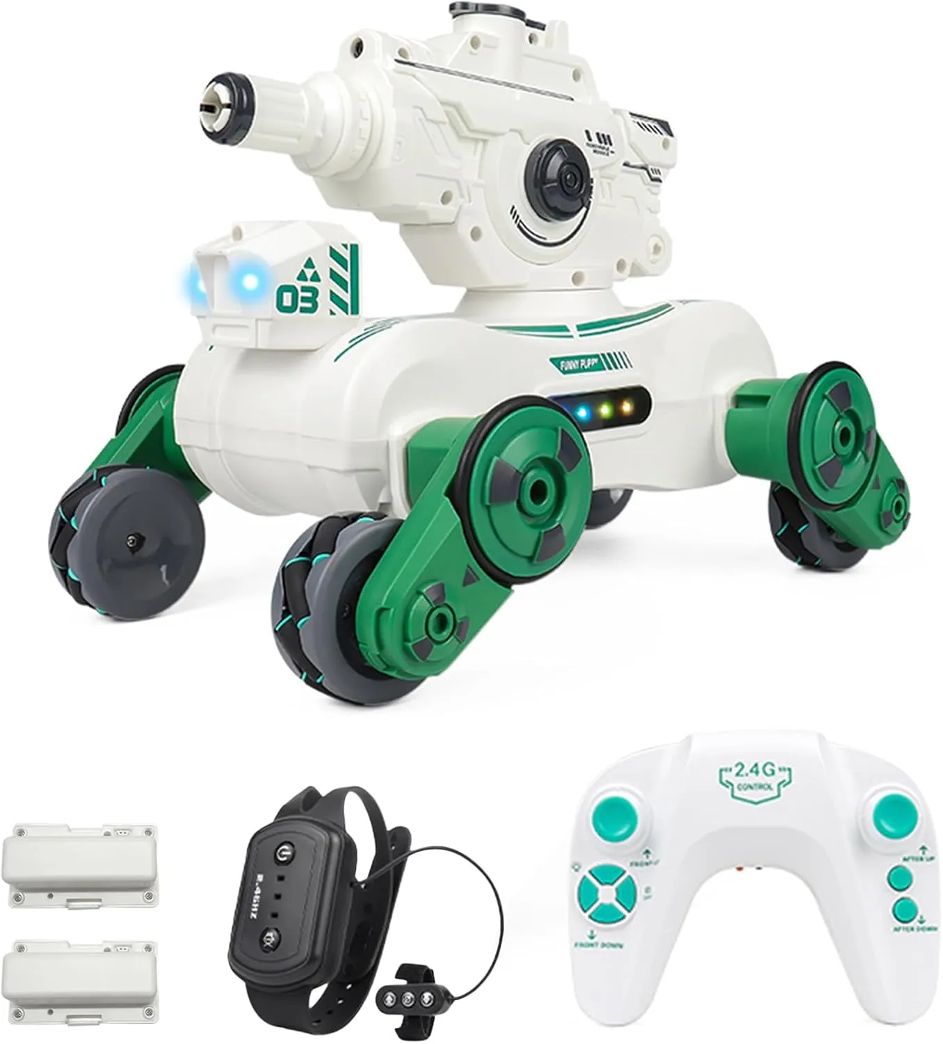Spray, Light and Music, 2.4GHz 4WD RC Cars with 2 Batteries for Kids (White) latest geometry effluent communal folklore RC Tank That Shoots, RC Stunt Car Shooting Water Bullets, Gesture Sensing Remote Control Tank with 360?Rotation, 