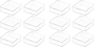 Square Plastic Containers with durable shirt Lid for Candy, Pill, Jewelry, Coins Acrylic Box, Small Clear Box 12 Pack 2.4x2.4x0.79 Inches 