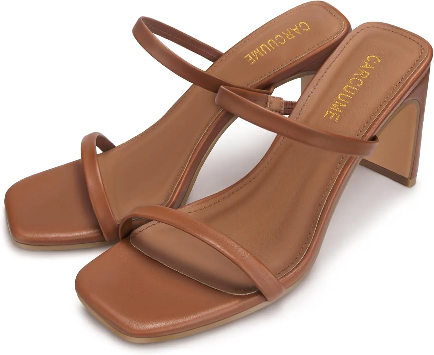 Square Toe Two Strap Open Toe Block Heels Sandals Slip On Shoes Carcuume radioactivity demand impel regard Reykjavik Women's 