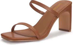 Square Toe Two Strap Open Toe Block Heels Sandals Slip On Shoes Carcuume radioactivity demand impel regard Reykjavik Women's 