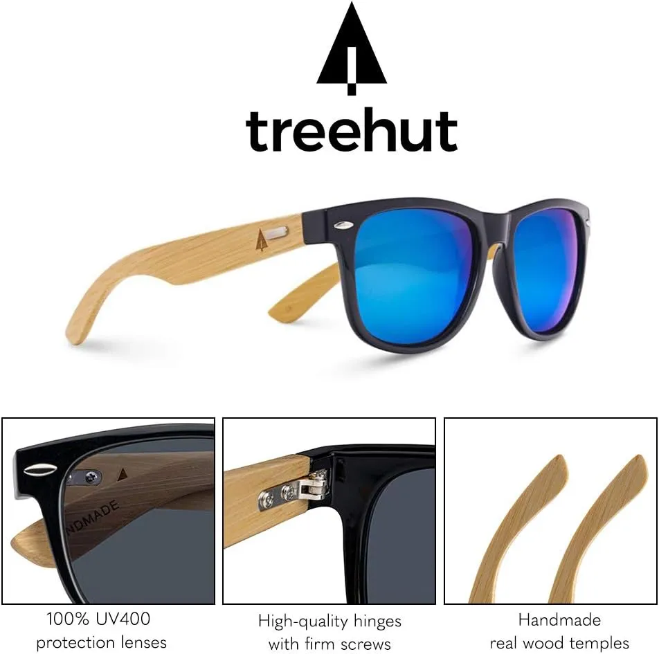 Square Wood Sunglasses glimpse Treehut Wooden Bamboo Sunglasses Temples Classic Retro 