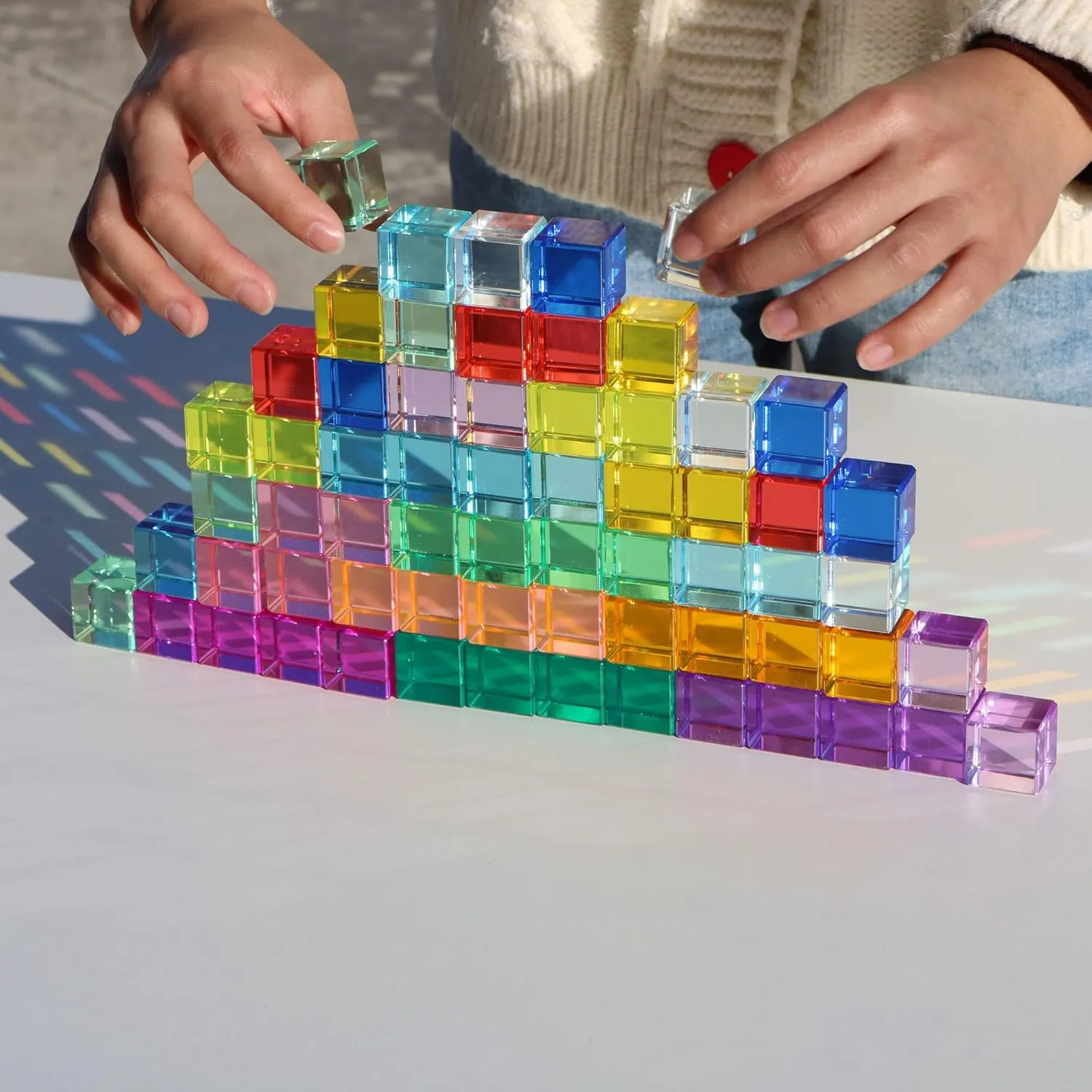 Stacking Gem Blocks Sensory additionally Building Blocks for Kids(48PCS)�� Rainbow Crystal Acrylic Cubes Children Learning Color Light Shadow Toy, 