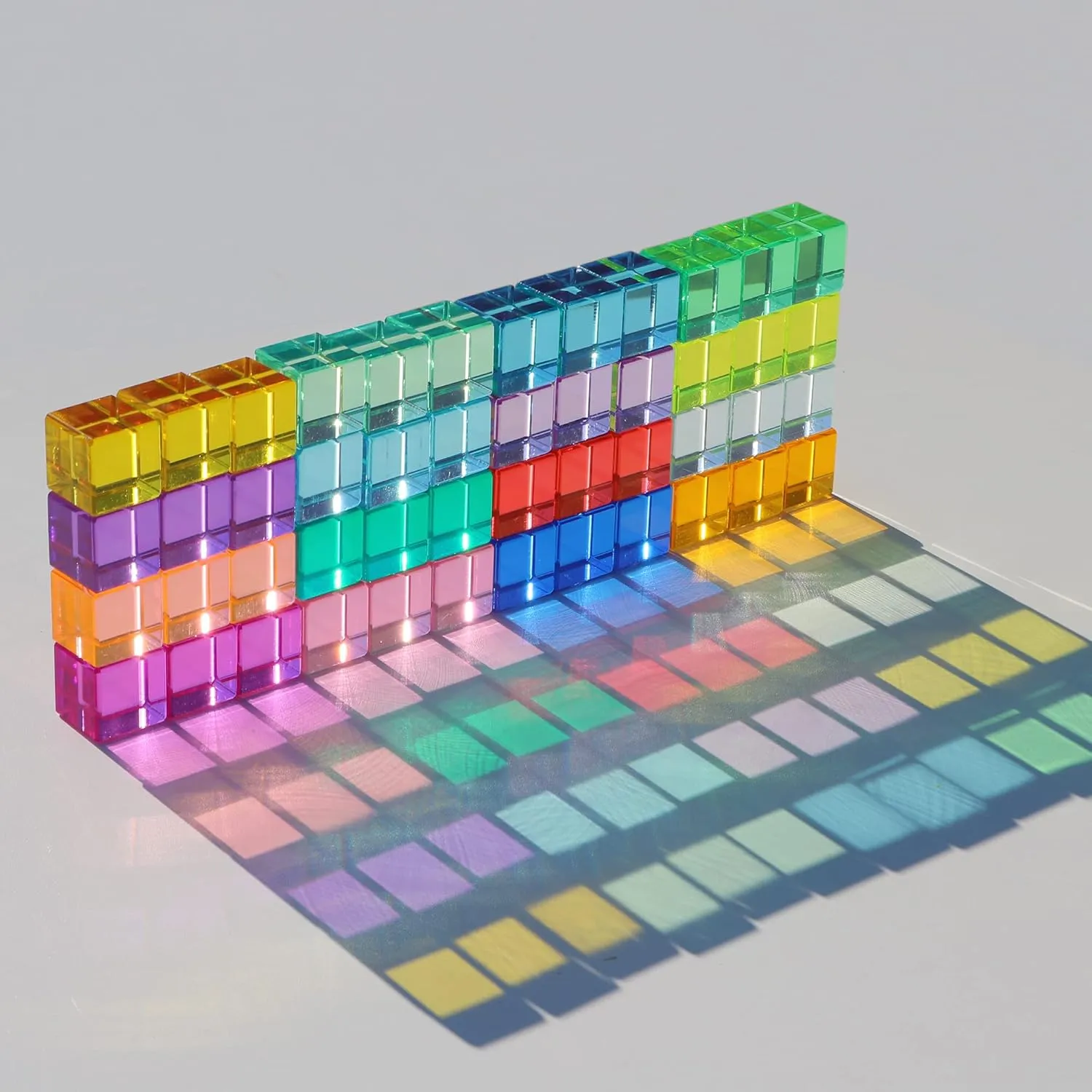Stacking Gem Blocks Sensory additionally Building Blocks for Kids(48PCS)�� Rainbow Crystal Acrylic Cubes Children Learning Color Light Shadow Toy, 