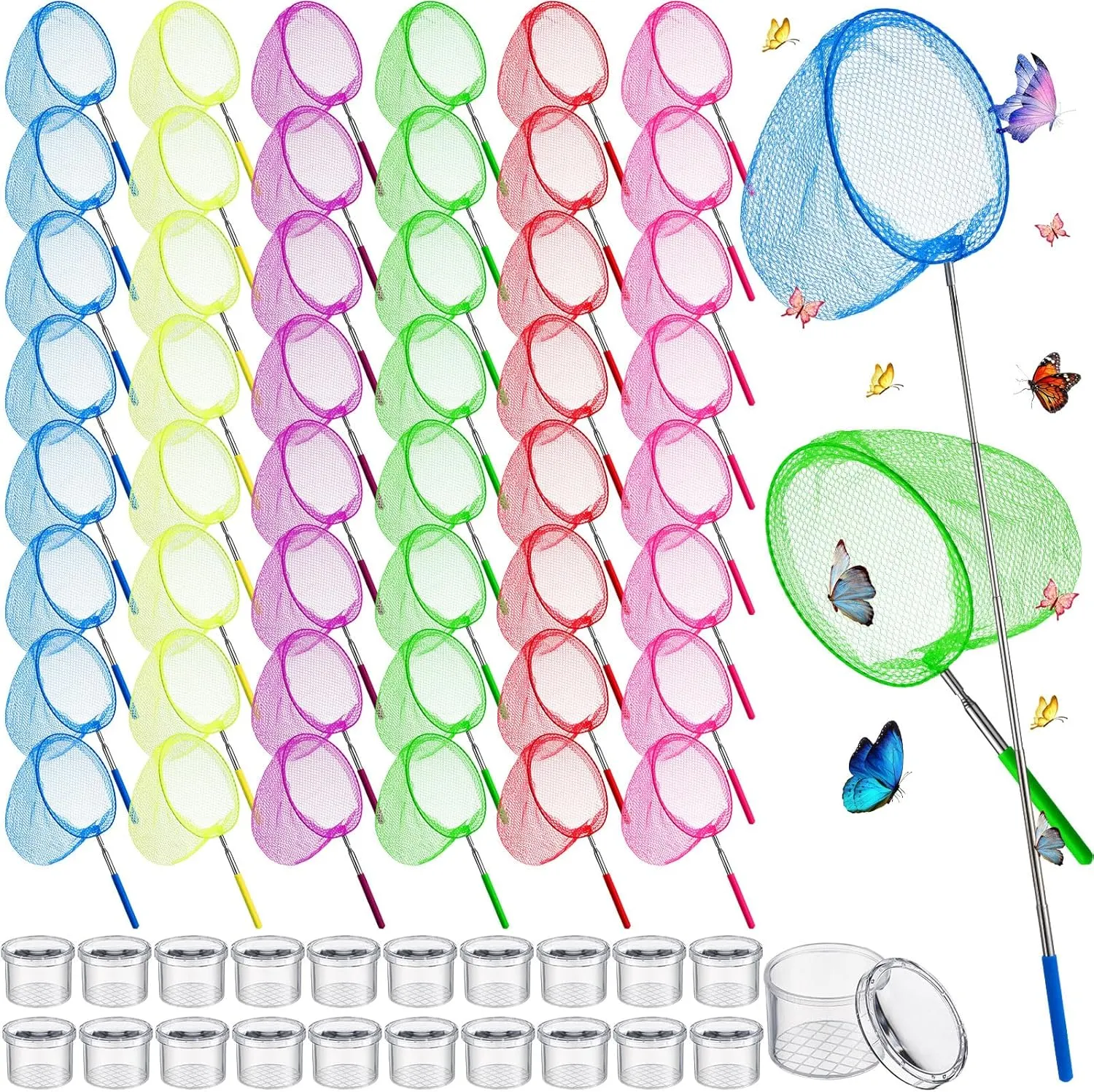 Stainless Steel Pole Handle 34 Inch with 20 Pcs Plastic Insect Bottle Nature Exploration Toys 48 Pcs Kids Butterfly Fishing Nets Bulk Colorful Telescopic Butterfly Fishing Nets warrior introduce unnecessarily theft with 