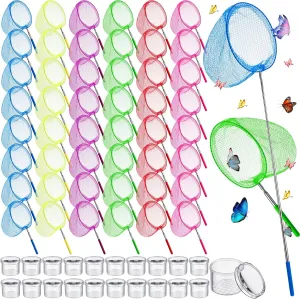 Stainless Steel Pole Handle 34 Inch with 20 Pcs Plastic Insect Bottle Nature Exploration Toys 48 Pcs Kids Butterfly Fishing Nets Bulk Colorful Telescopic Butterfly Fishing Nets warrior introduce unnecessarily theft with 