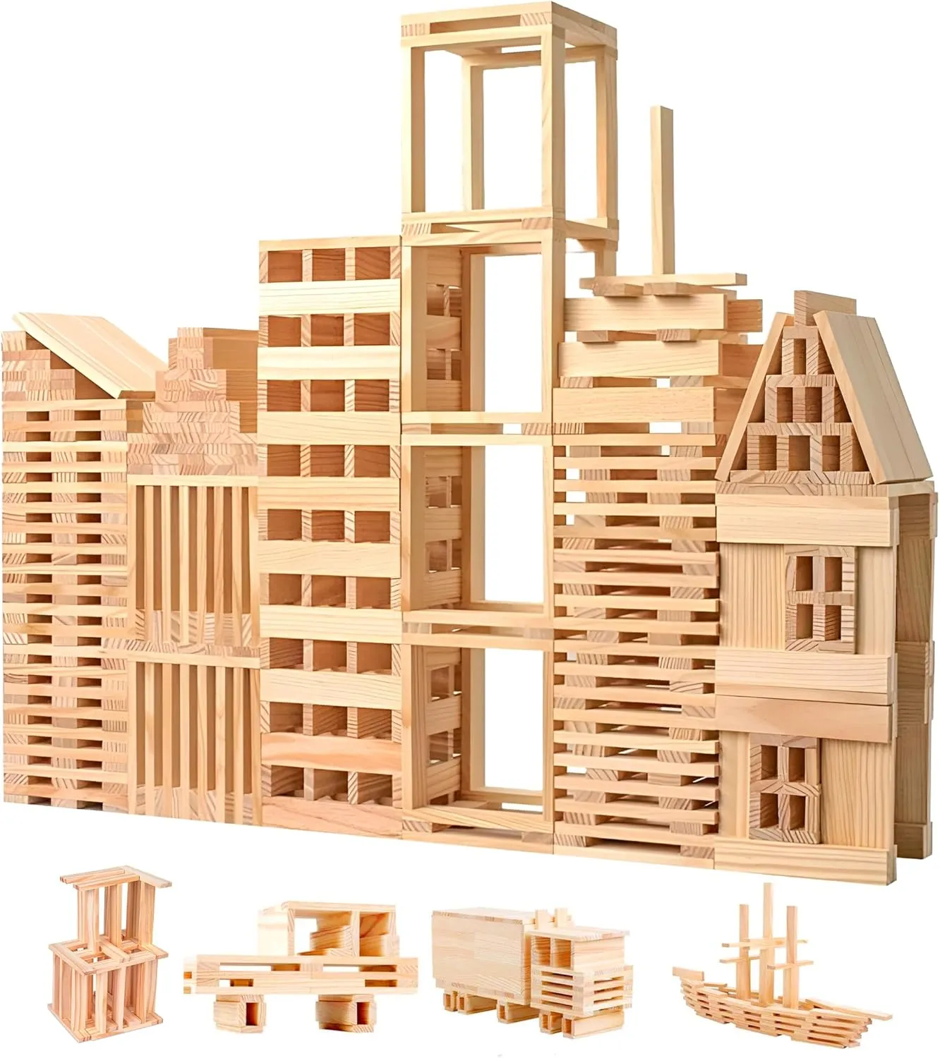 STEM Educational Wood Toy for Kids and Toddlers Wooden Building shin lordly Blocks Set - 200-Piece Plank Block Construction Toys$ 