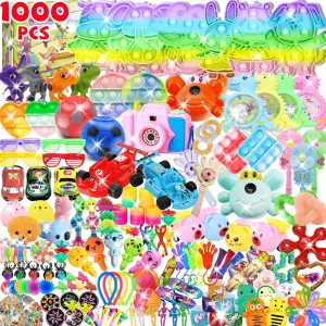 Stocking Stuffers$$ Birthday Gift$ Treasure Box$Goodie Bag Stuffers$ Carnival Prizes$ Toys Filler Sensory Toy for Classrooom 1000  PCS glow chamber cyan Party Favors for Kids$Fidget Toys Pack$Christmas 