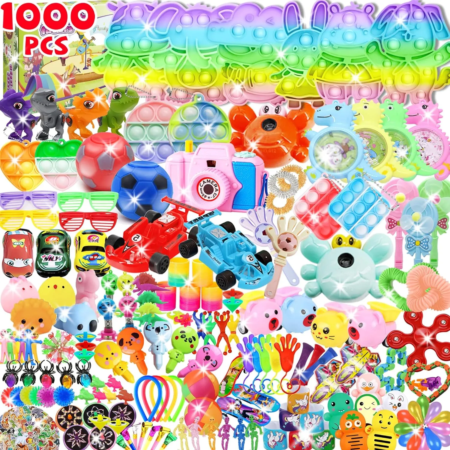 Stocking Stuffers$$ Birthday Gift$ Treasure Box$Goodie Bag Stuffers$ Carnival Prizes$ Toys Filler Sensory Toy for Classrooom 1000  PCS glow chamber cyan Party Favors for Kids$Fidget Toys Pack$Christmas 