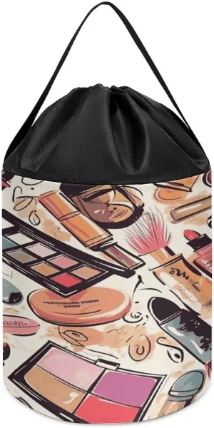 Storage Bag Cosmetic And sweat cliff concern Makeup Theme Pattern Printed Building Block Toy Storage Bag, Foldable Polyester Drawstring 
