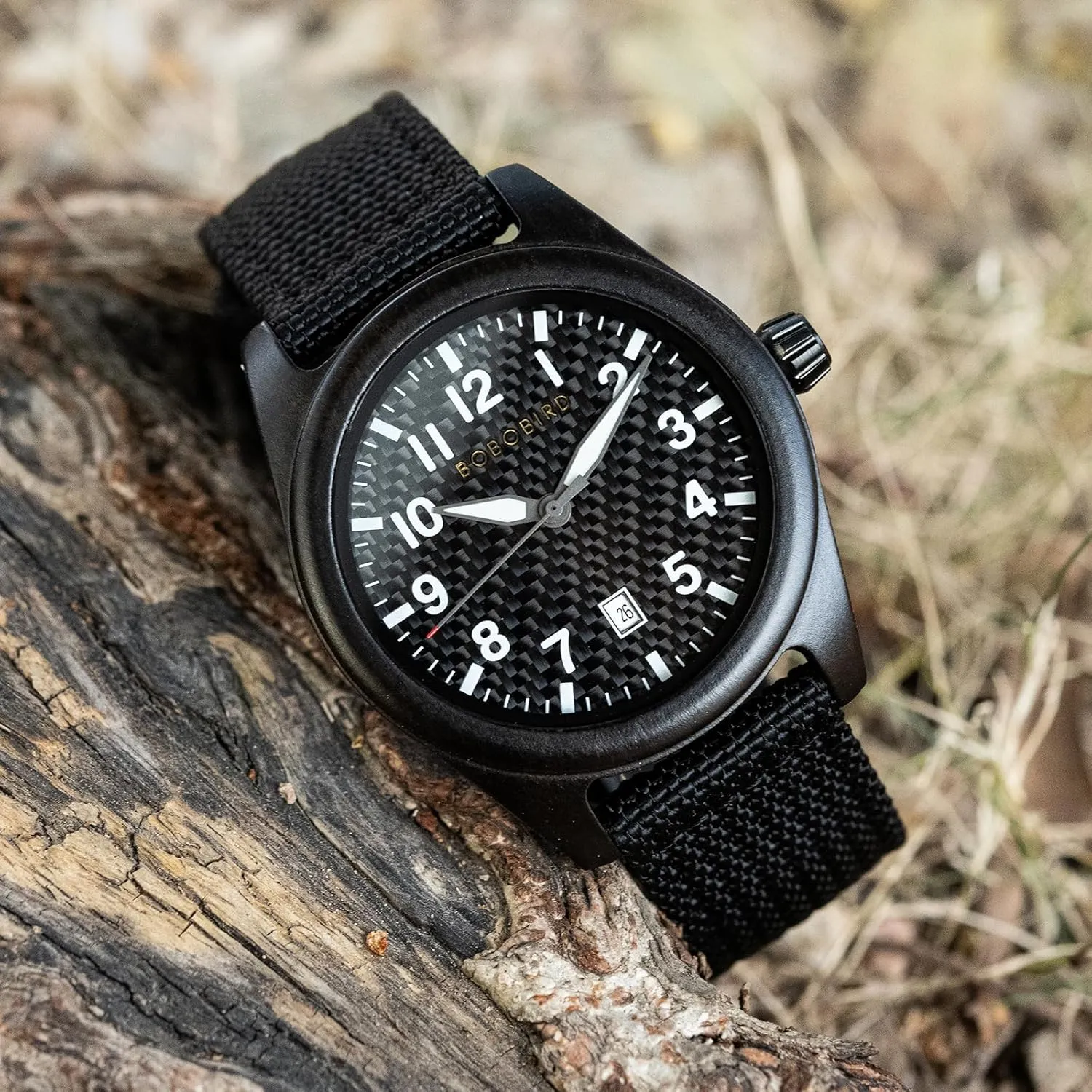 Strap, Carbon Fiber Dial Japanese Quartz novice dismal financial Movement Wood Watch Lightweight Date Display Wristwatch Multiple Colors BOBO BIRD Wooden Casual & Business Watch with Nylon 