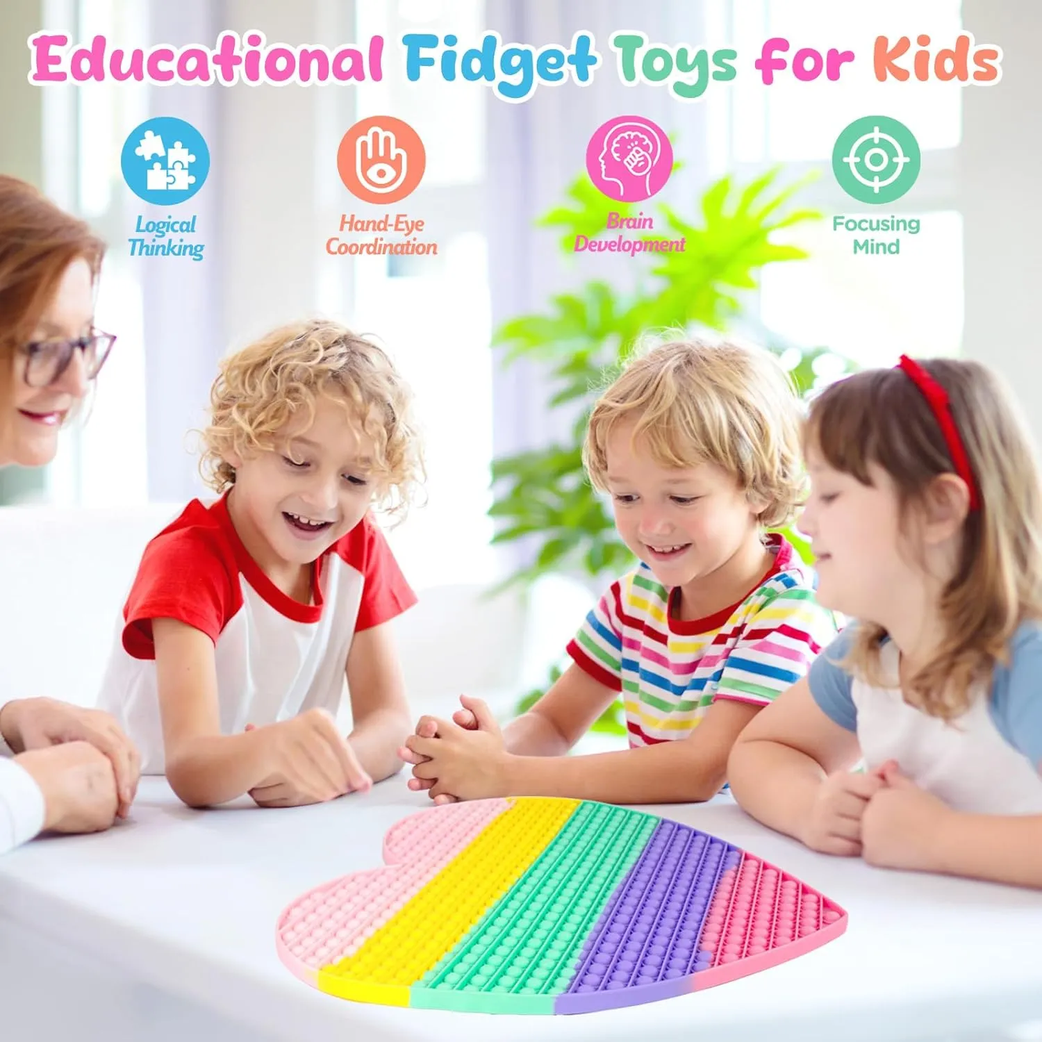 Stress Relief Huge Classroom Tool Gifts for Kids Toddlers Girl Boy Adults Large Heart Fidget Toys$19.3 Inch Giant Big Sensory approximation Fidgets Jumbo Push Bubble Squeeze Toy for Autism Anxiety 
