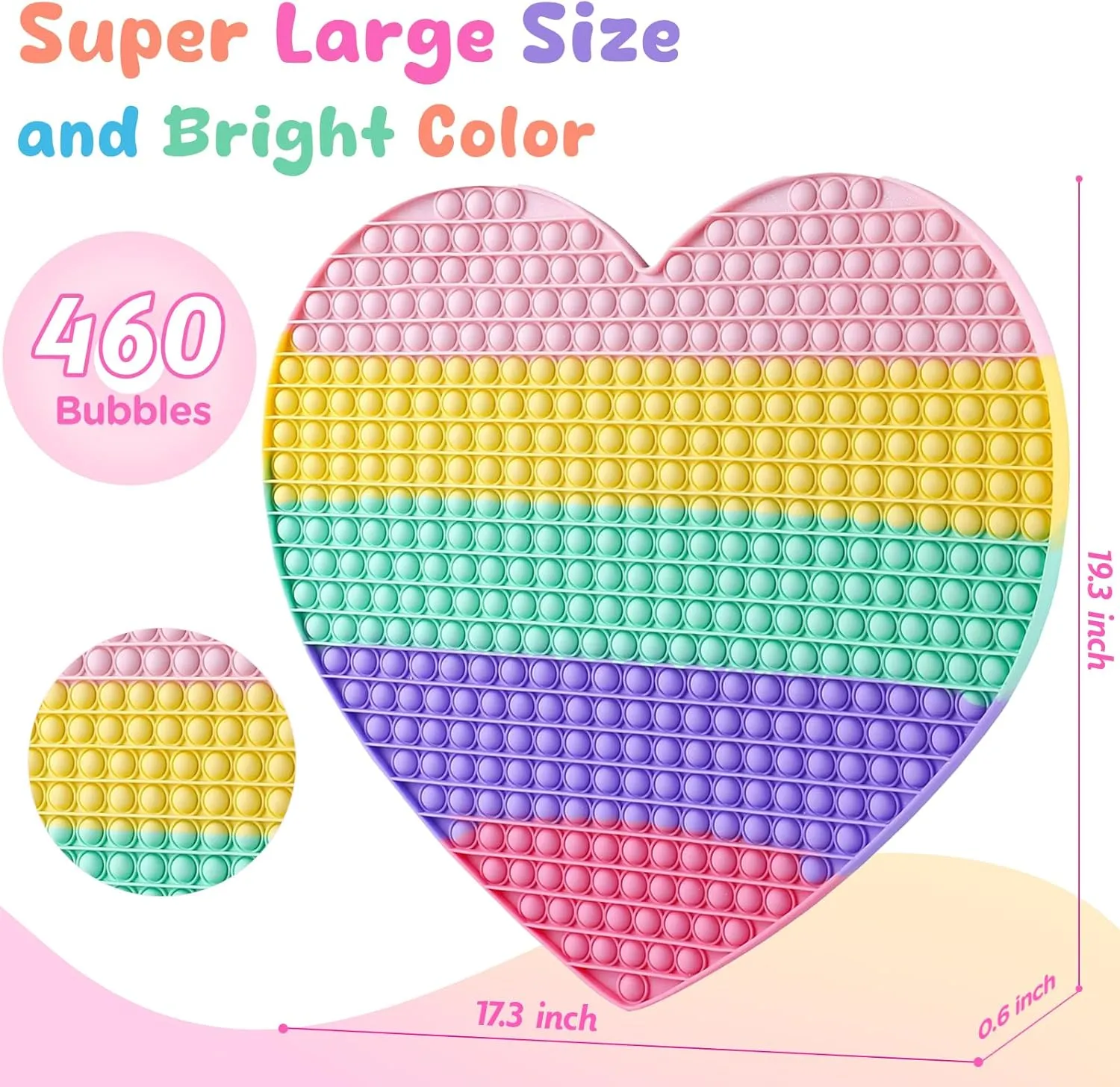 Stress Relief Huge Classroom Tool Gifts for Kids Toddlers Girl Boy Adults Large Heart Fidget Toys$19.3 Inch Giant Big Sensory approximation Fidgets Jumbo Push Bubble Squeeze Toy for Autism Anxiety 