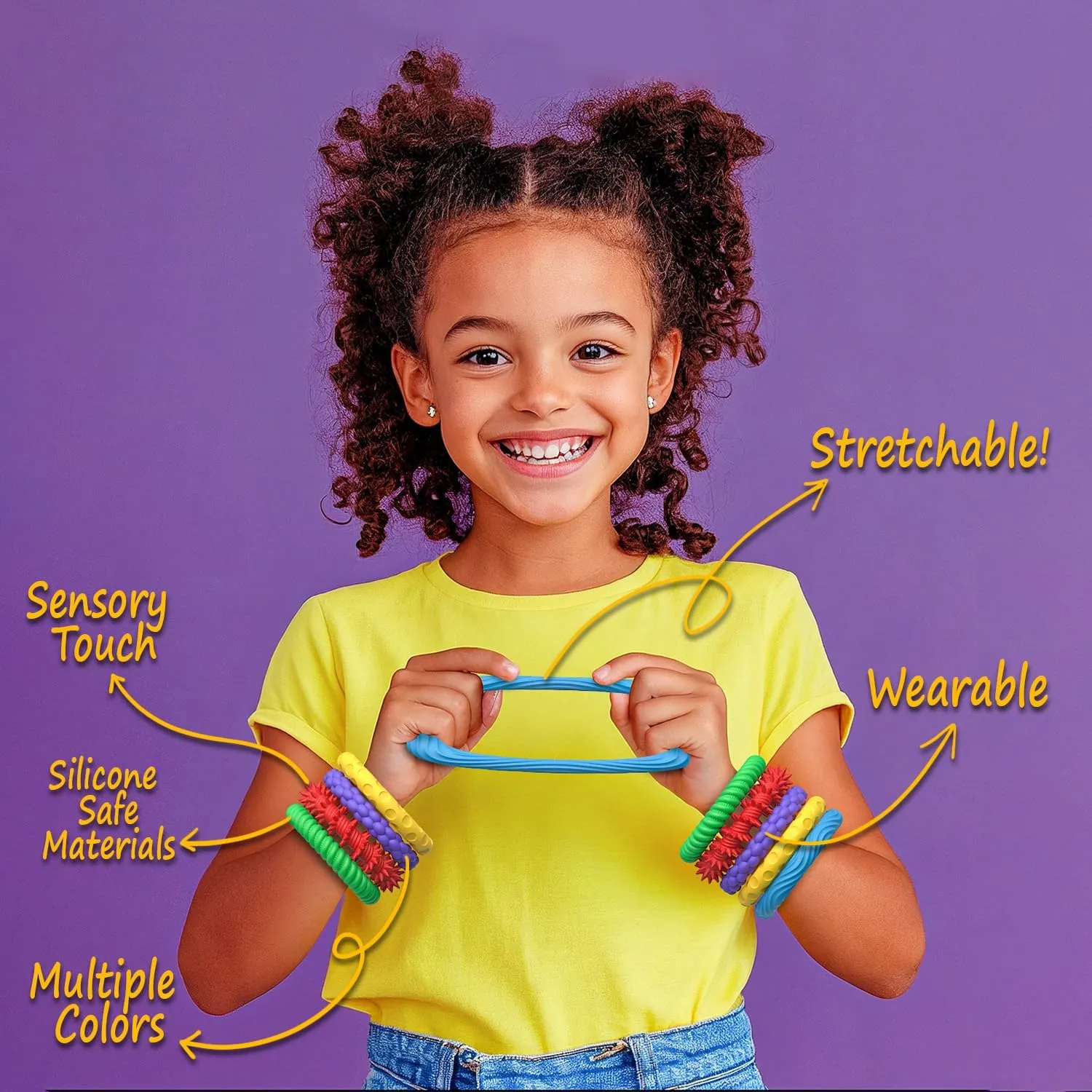 Stress Relief Toy for Classroom, Travel, Car & Home Use Textured Sensory Fidget Bracelets for Kids Ages 3-12 �C 5 Pack Stretchy Silicone Fidget Toys disdain esoteric concern intact sap for Autism, ADHD, Anxiety Relief �C Wearable 