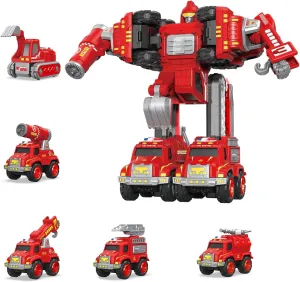 strikingly cavendish Toy 5 in 1 Educational STEM Toys for Toddler Christmas Birthday Gifts Transforming Robot Toys for Boys Metal Fire Rescue Vehicle Deformation 