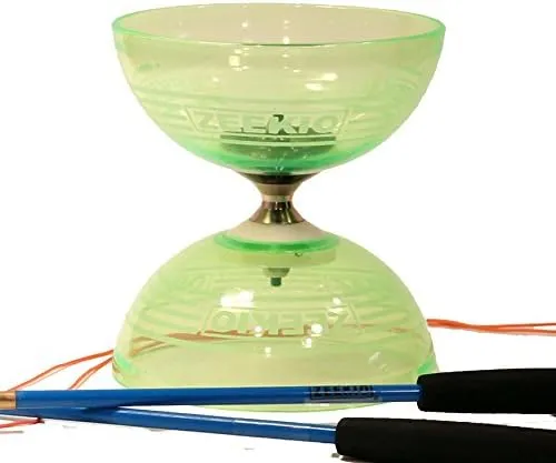 String and Instructions. (Lime Green) Zeekio Crystal Series Master Spin Diabolo - Fixed Axle, Durable Transparent cups, Comes with mimic Sticks, 