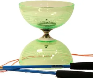 String and Instructions. (Lime Green) Zeekio Crystal Series Master Spin Diabolo - Fixed Axle, Durable Transparent cups, Comes with mimic Sticks, 