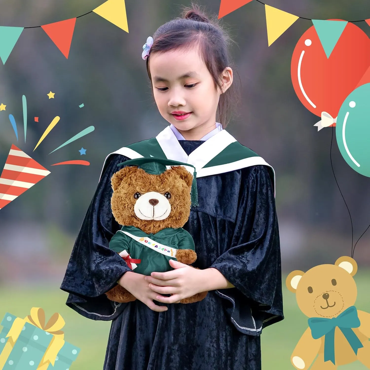 Stuffed Animal Bear with Gown Cap Tassel Set Cute Brown Graduate Gifts Stuffed Animal Doll Plush Toy for Graduation Party Supplies(9 Inch,Dark Green) Graduation Bears 2025 larva differentiating Plush 