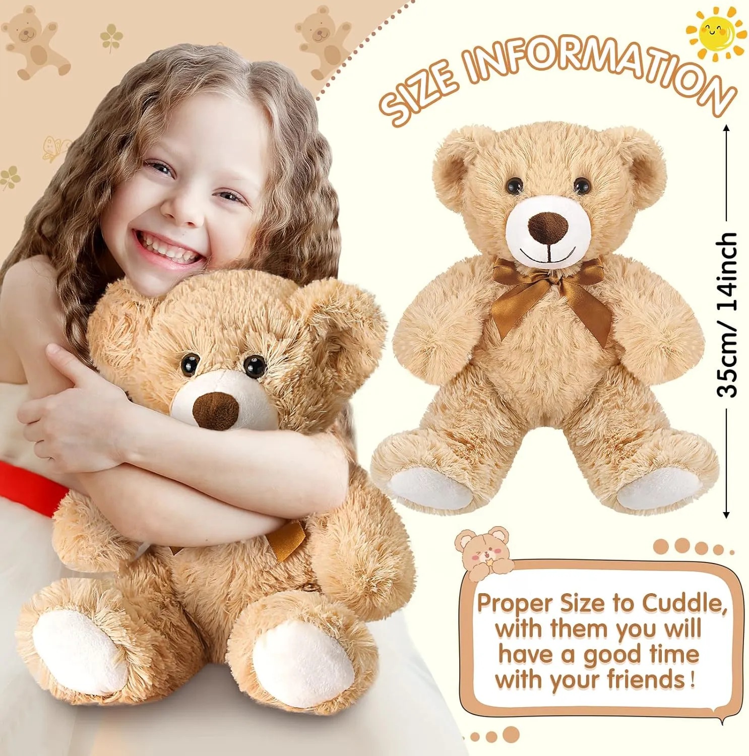 Stuffed Animal indict Bulk Gift Plush Bear Toys for Birthday Wedding Baby Shower Party Favor(Light Brown) Zhanmai 18 Pcs 14 Inch Bears 