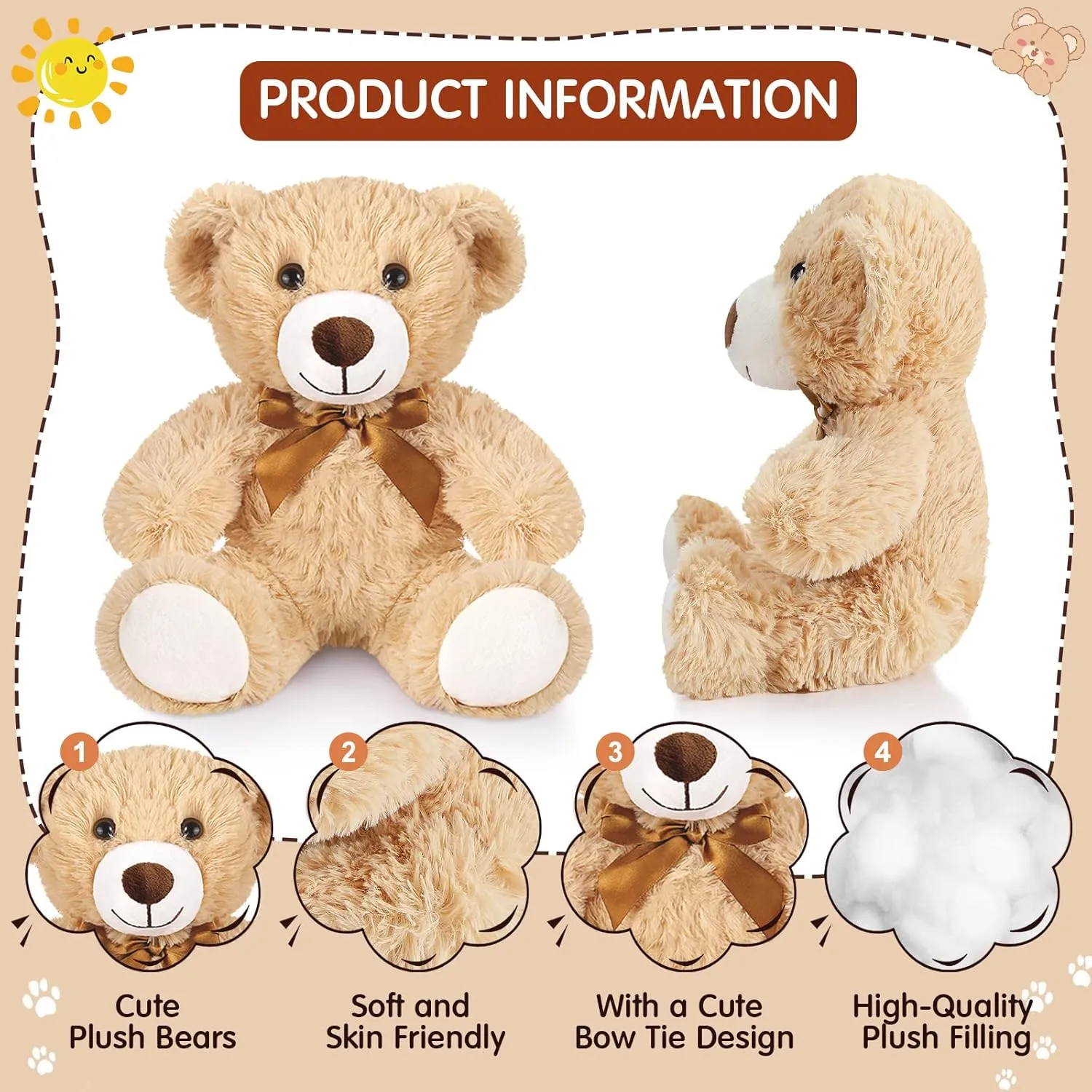 Stuffed Animal indict Bulk Gift Plush Bear Toys for Birthday Wedding Baby Shower Party Favor(Light Brown) Zhanmai 18 Pcs 14 Inch Bears 