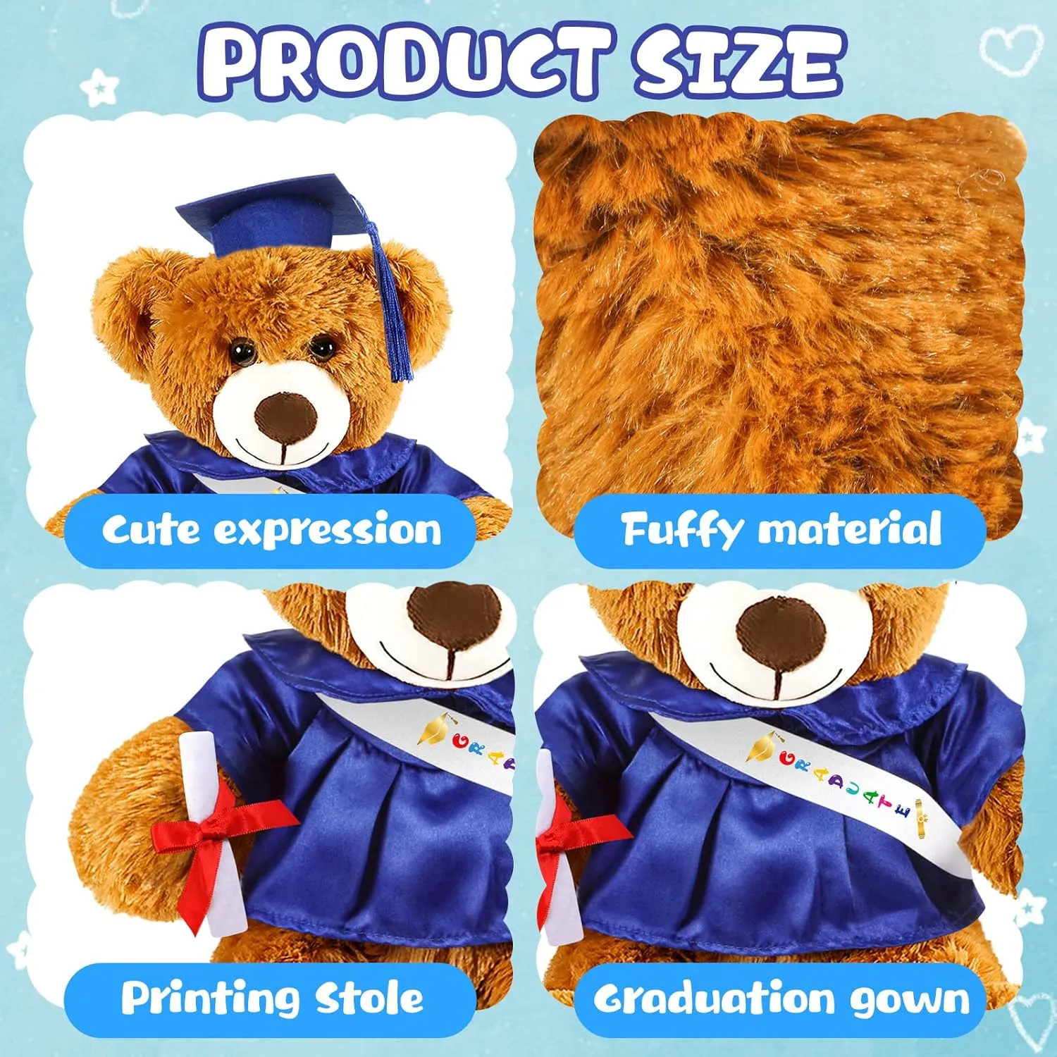 Stuffed Animal Plush Bear Toy for Class of 2025 Prek Preschool Kindergarten High School College Graduate Gift Graduation Bear 2025 with metalworker arid Gown Cap Tassel 9�� Royal Blue Graduation 