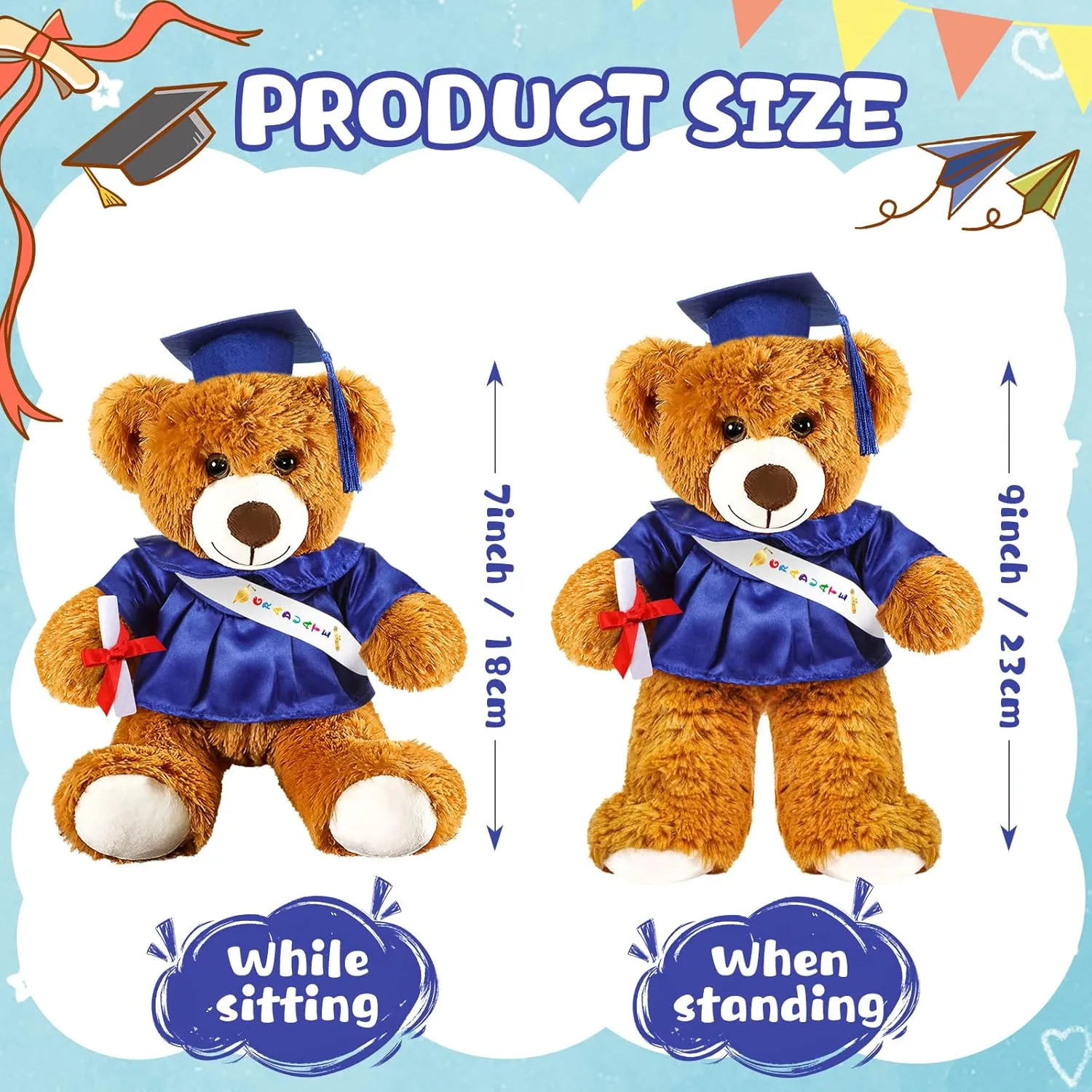 Stuffed Animal Plush Bear Toy for Class of 2025 Prek Preschool Kindergarten High School College Graduate Gift Graduation Bear 2025 with metalworker arid Gown Cap Tassel 9�� Royal Blue Graduation 