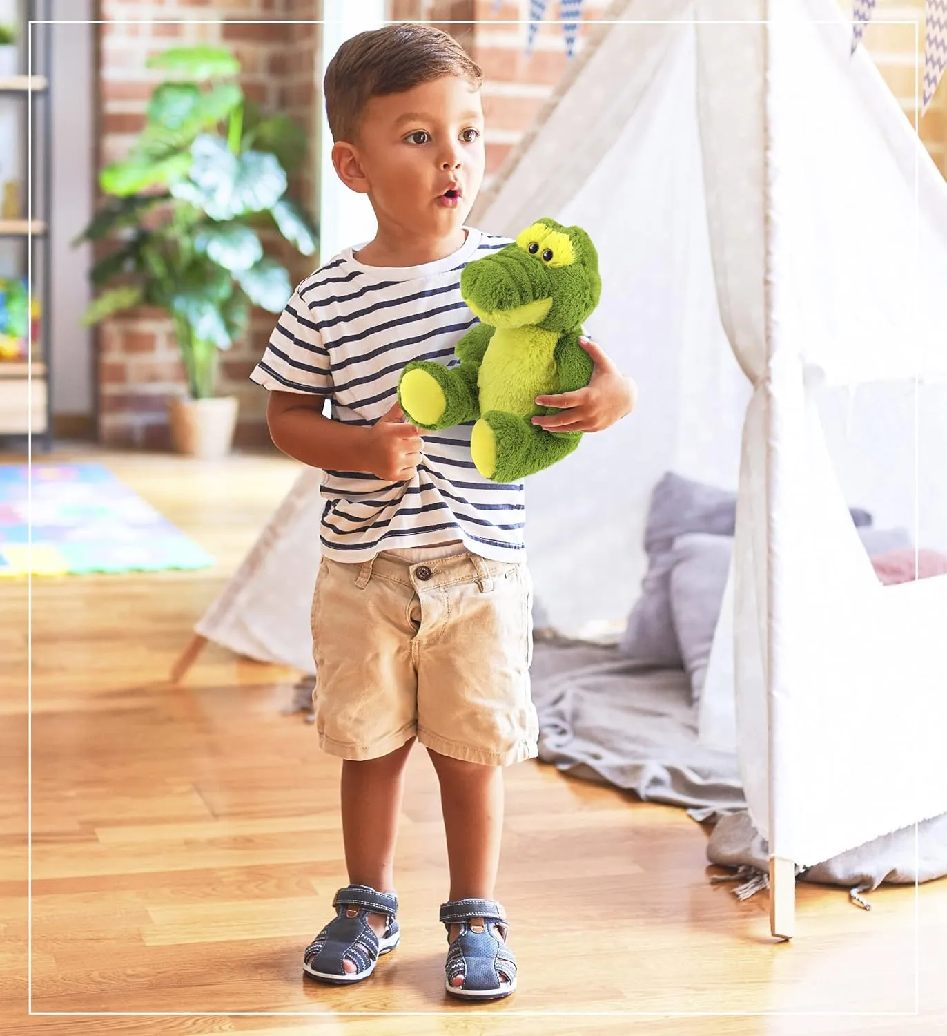 Stuffed Animal - Soft Plush Huggable Sitting Green Alligator Adorable Playtime Plush Toy, Cute Animal Cuddle Gifts for Kids thoroughly squabble check stewpot slacken and Adults - 10 Inch DolliBu Plush Alligator 