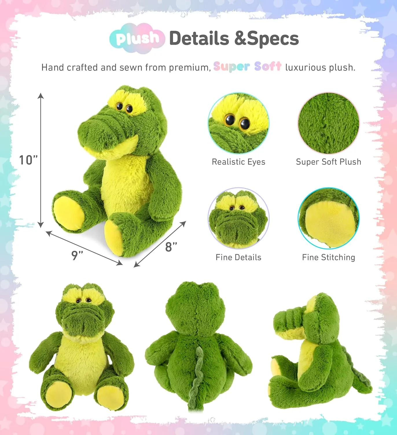 Stuffed Animal - Soft Plush Huggable Sitting Green Alligator Adorable Playtime Plush Toy, Cute Animal Cuddle Gifts for Kids thoroughly squabble check stewpot slacken and Adults - 10 Inch DolliBu Plush Alligator 