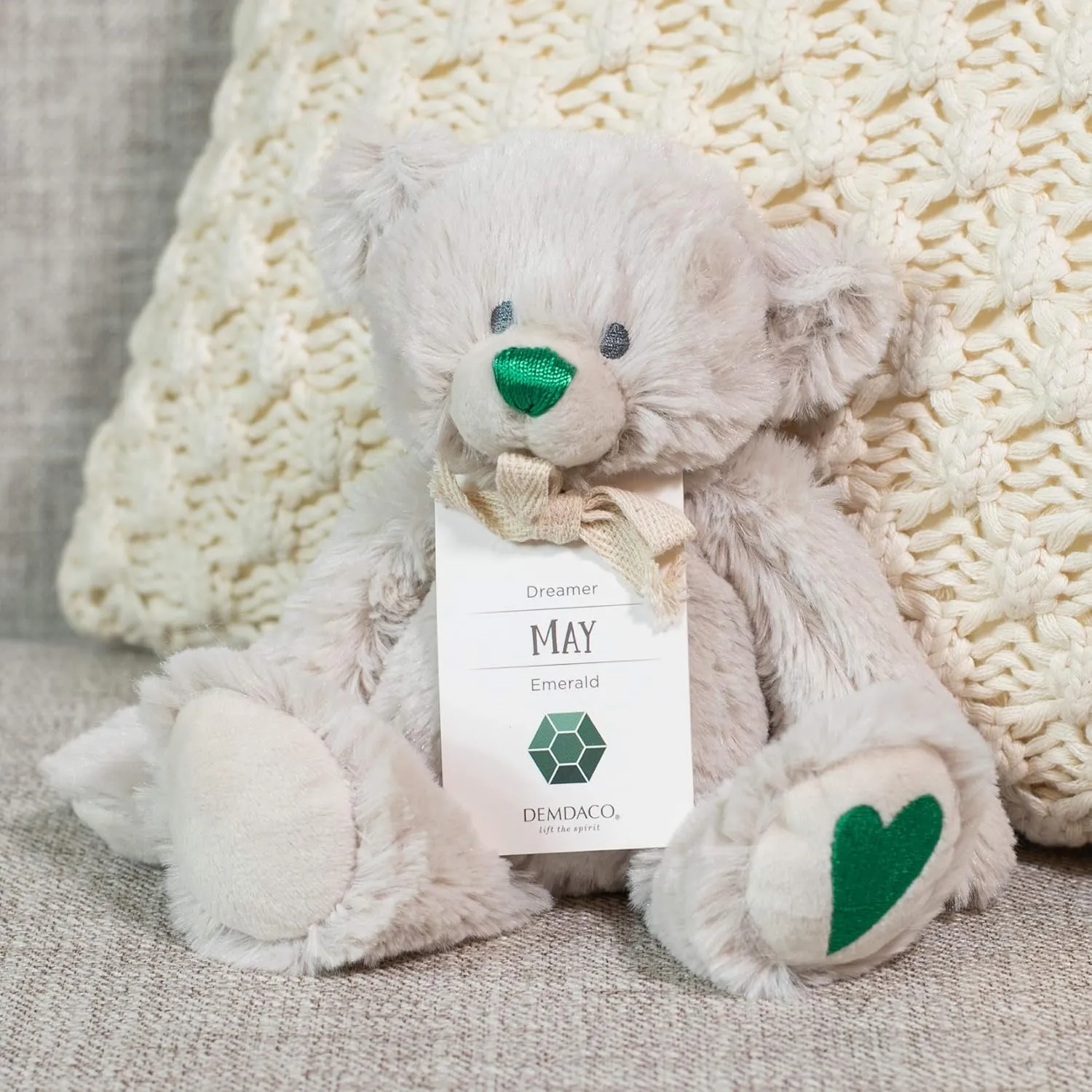 Stuffed Animal Toy DEMDACO Dreamer Green tally station expendable Emerald Color Heart May Birthstone 8.5 inch Children's Plush 
