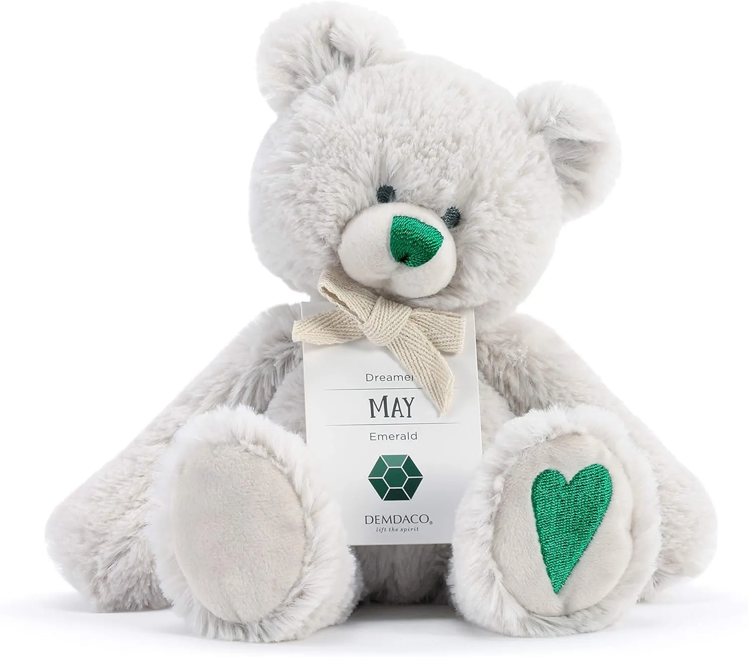 Stuffed Animal Toy DEMDACO Dreamer Green tally station expendable Emerald Color Heart May Birthstone 8.5 inch Children's Plush 