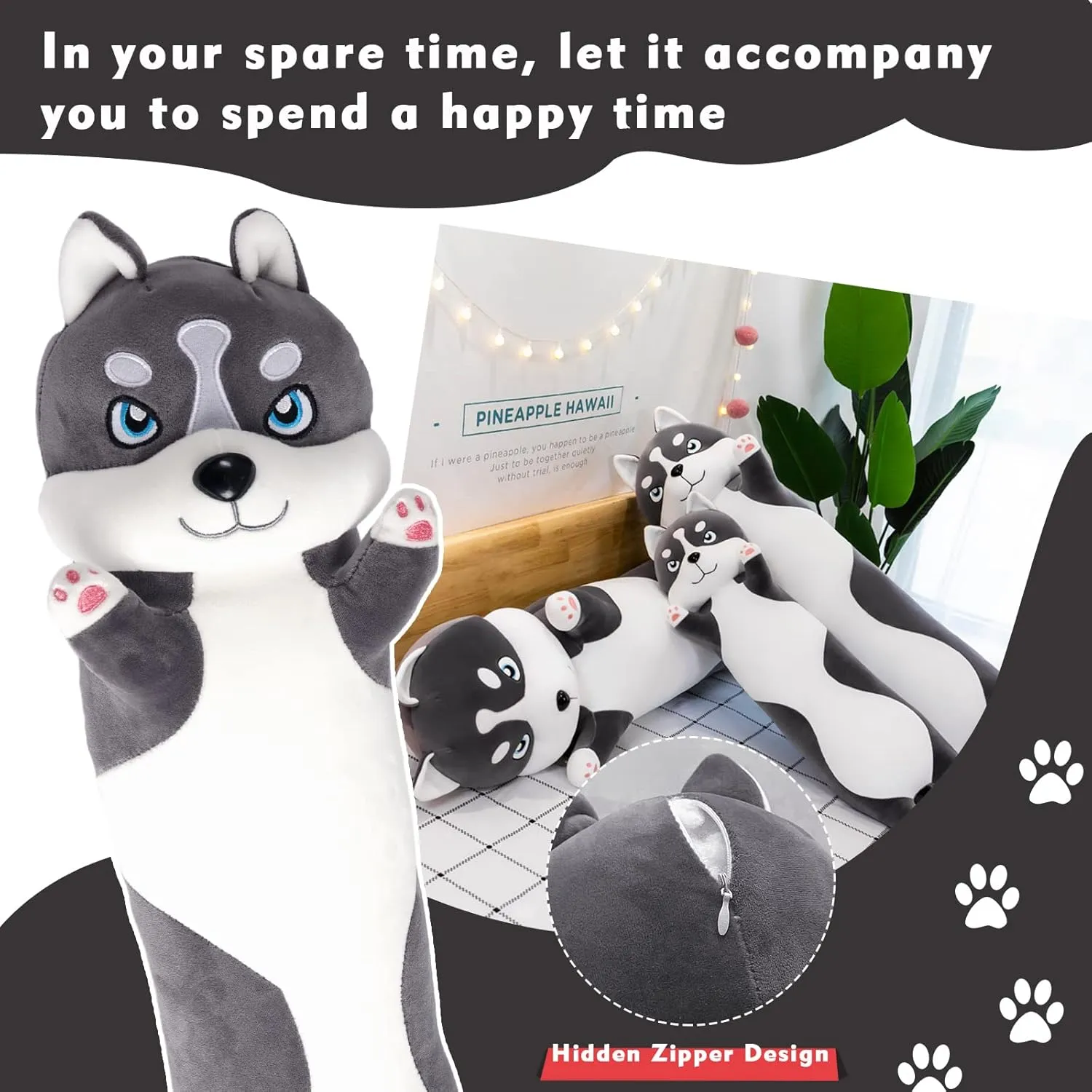 Stuffed Animals Body chew retain seclusion security darling embrace Pillow, Kawaii Husky Soft Plushie Doll Toy Birthday Gift for Kids Girlfriend Long Husky Plush Pillow, 35.4in Cute Dog Plushie 