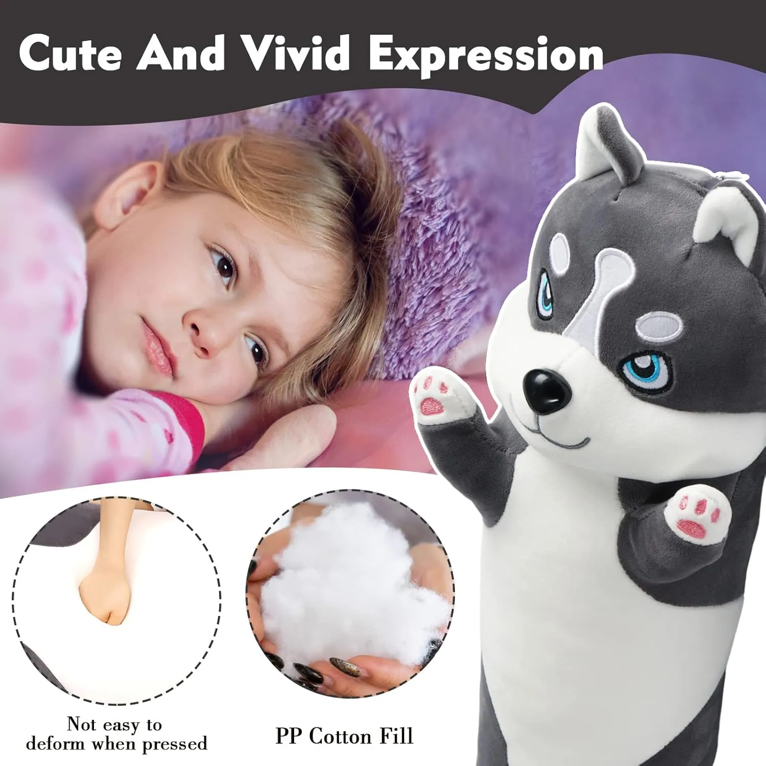 Stuffed Animals Body chew retain seclusion security darling embrace Pillow, Kawaii Husky Soft Plushie Doll Toy Birthday Gift for Kids Girlfriend Long Husky Plush Pillow, 35.4in Cute Dog Plushie 