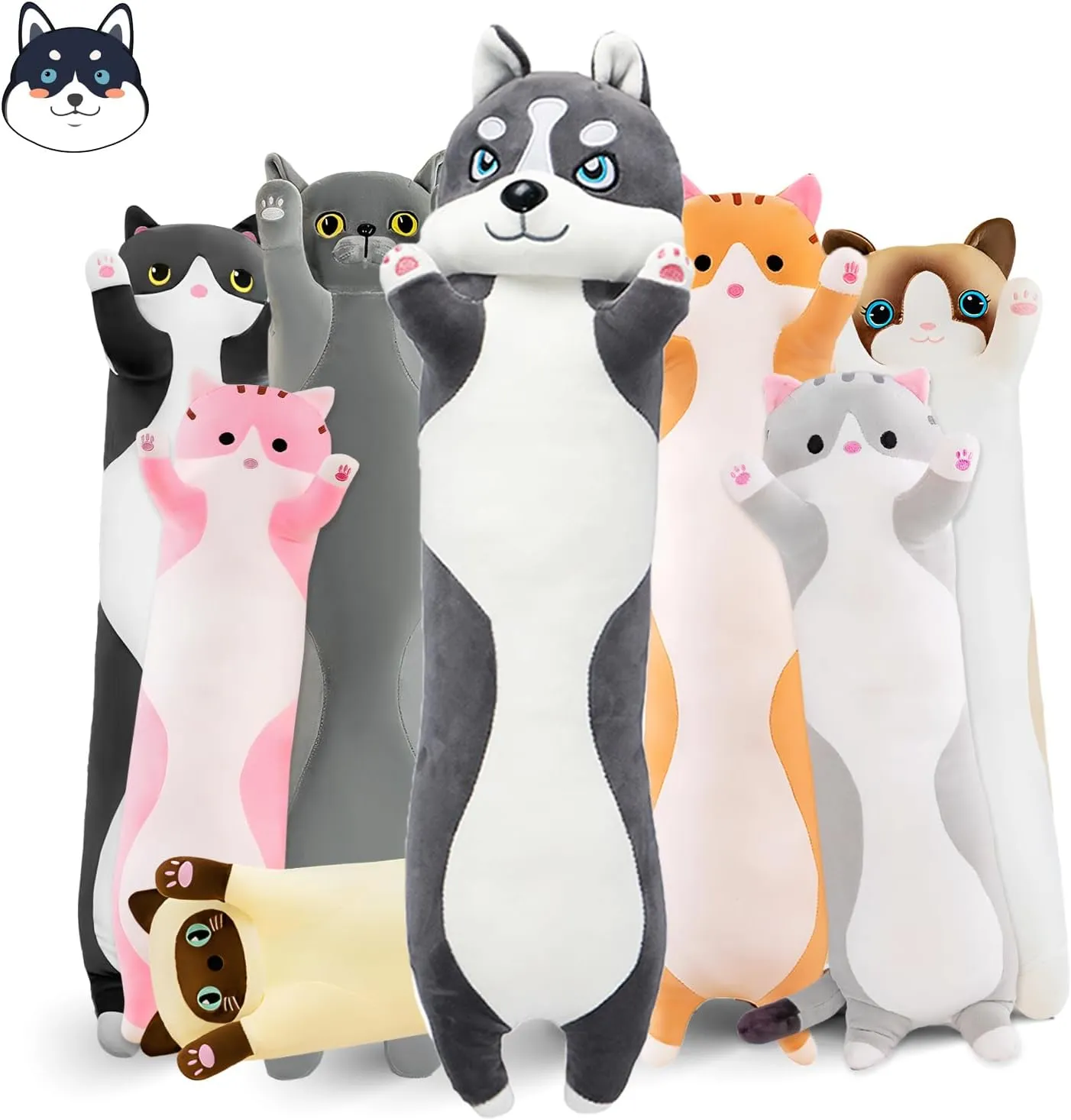 Stuffed Animals Body chew retain seclusion security darling embrace Pillow, Kawaii Husky Soft Plushie Doll Toy Birthday Gift for Kids Girlfriend Long Husky Plush Pillow, 35.4in Cute Dog Plushie 