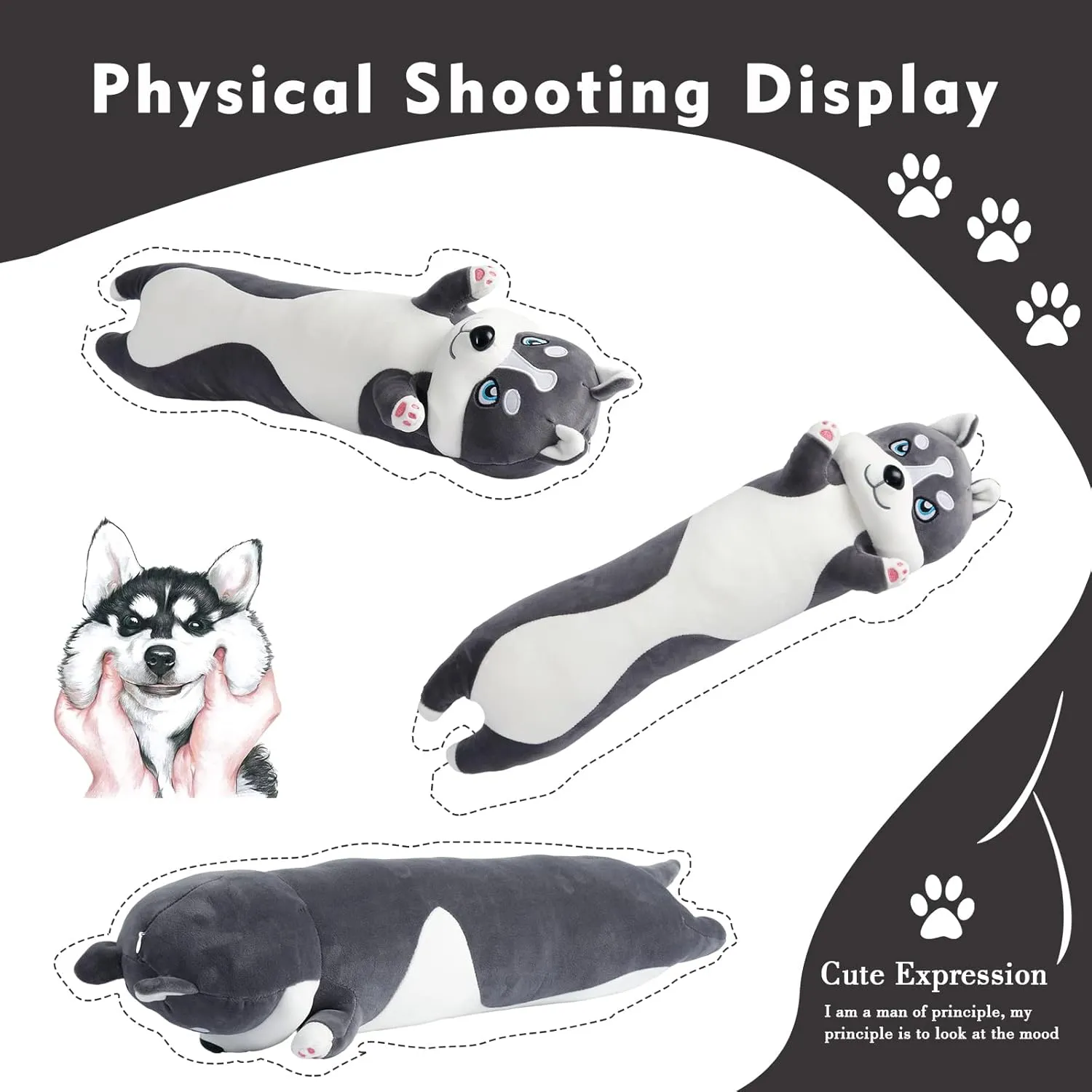 Stuffed Animals Body chew retain seclusion security darling embrace Pillow, Kawaii Husky Soft Plushie Doll Toy Birthday Gift for Kids Girlfriend Long Husky Plush Pillow, 35.4in Cute Dog Plushie 