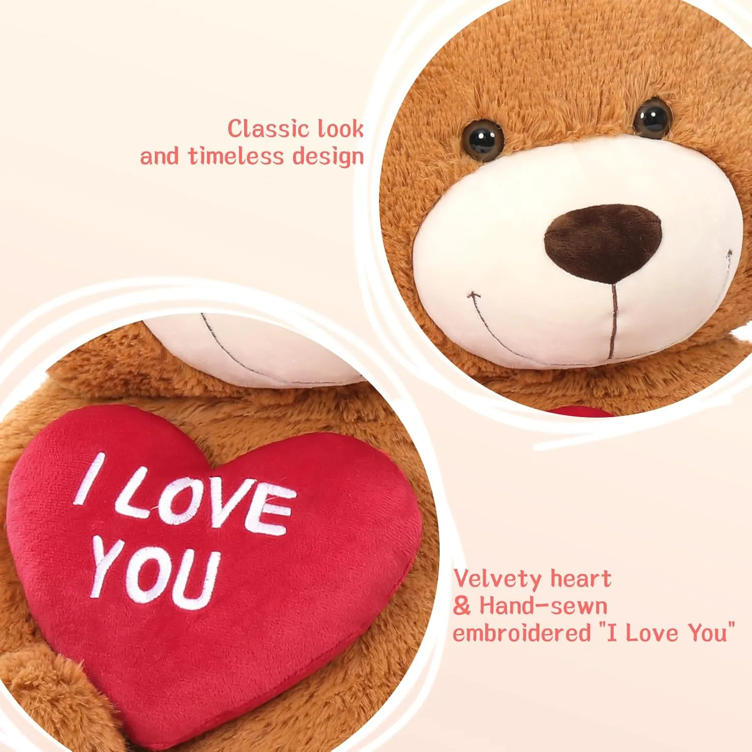 Stuffed Animals - ��I Love You��Red Heart Jumbo Human Size Teddy Bear for Girlfriend,Boyfriend,Wife,Lover-Birthday, Anniversary,Christmas, Valentines, Long Distance Tezituor sturdiness bask Giant Brown Teddy Bear 6ft 