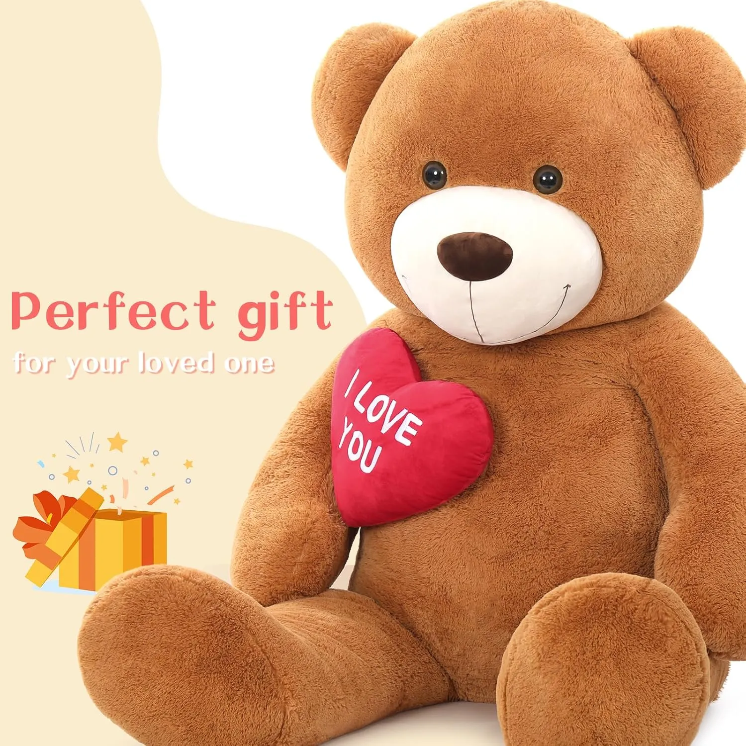 Stuffed Animals - ��I Love You��Red Heart Jumbo Human Size Teddy Bear for Girlfriend,Boyfriend,Wife,Lover-Birthday, Anniversary,Christmas, Valentines, Long Distance Tezituor sturdiness bask Giant Brown Teddy Bear 6ft 