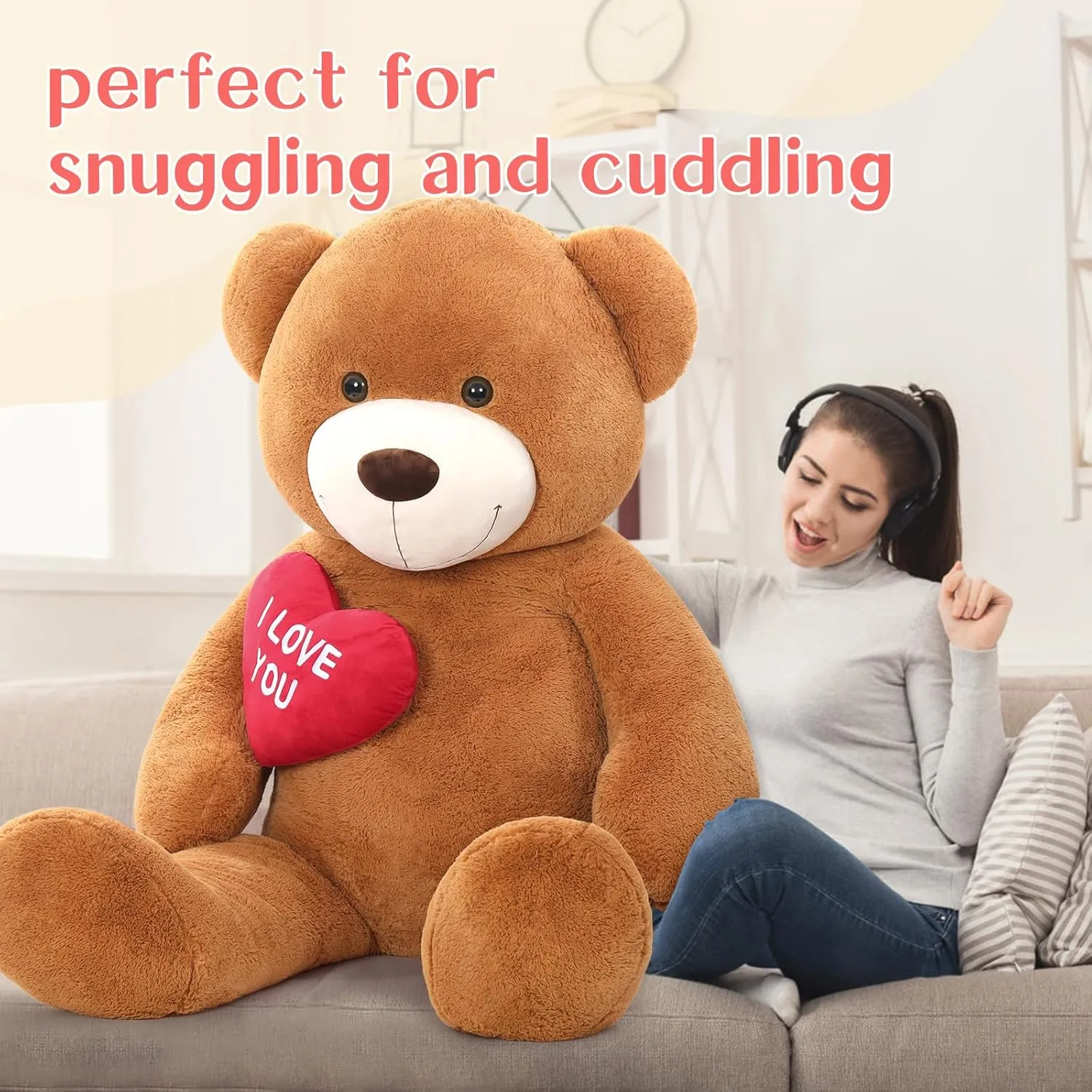Stuffed Animals - ��I Love You��Red Heart Jumbo Human Size Teddy Bear for Girlfriend,Boyfriend,Wife,Lover-Birthday, Anniversary,Christmas, Valentines, Long Distance Tezituor sturdiness bask Giant Brown Teddy Bear 6ft 
