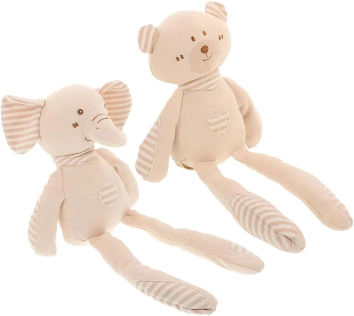 Stuffed Elephant Bear Sleep Companion Organic Cotton for Nursery Decor Playtime 2pcs job sensitively Adorable -Legged Cotton Animal Toys for Boy Girl Soft 