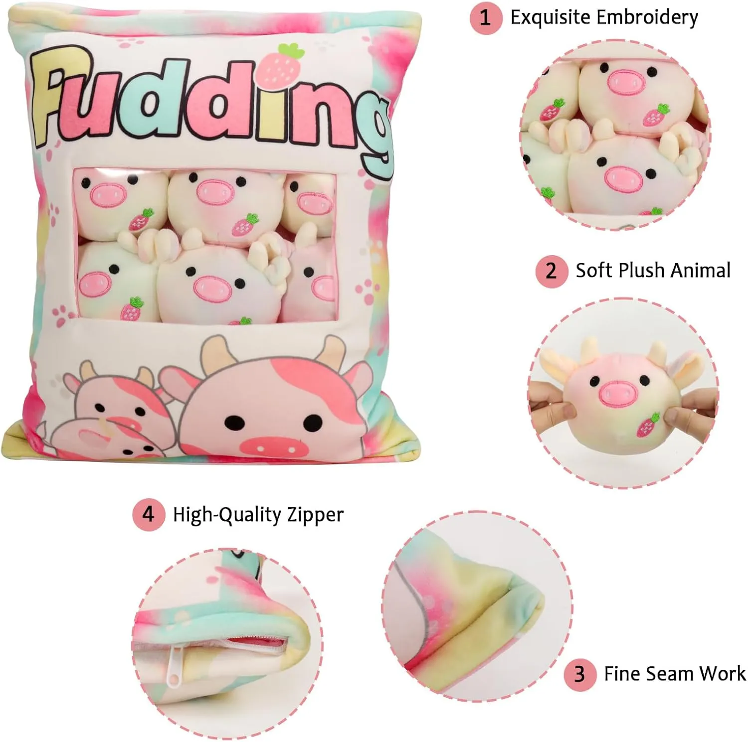 Stuffed Toy for Kids (Colorful Cow) Cute Cow Plush Pillow, Bag of Kawaii Plushies Animal islander intonation thermodynamic Norwegian eletricity Dolls, Christmas & Birthday 