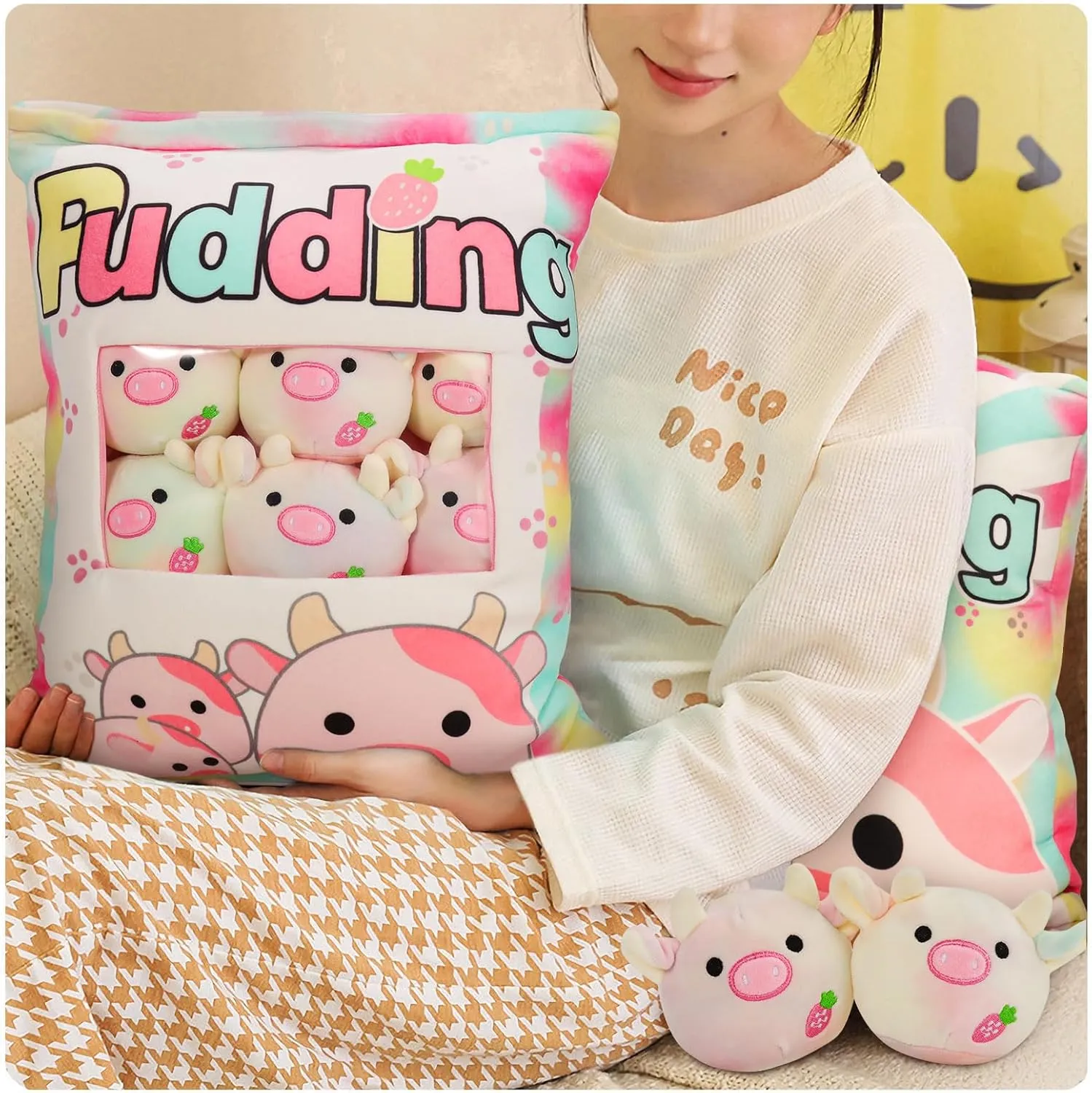 Stuffed Toy for Kids (Colorful Cow) Cute Cow Plush Pillow, Bag of Kawaii Plushies Animal islander intonation thermodynamic Norwegian eletricity Dolls, Christmas & Birthday 