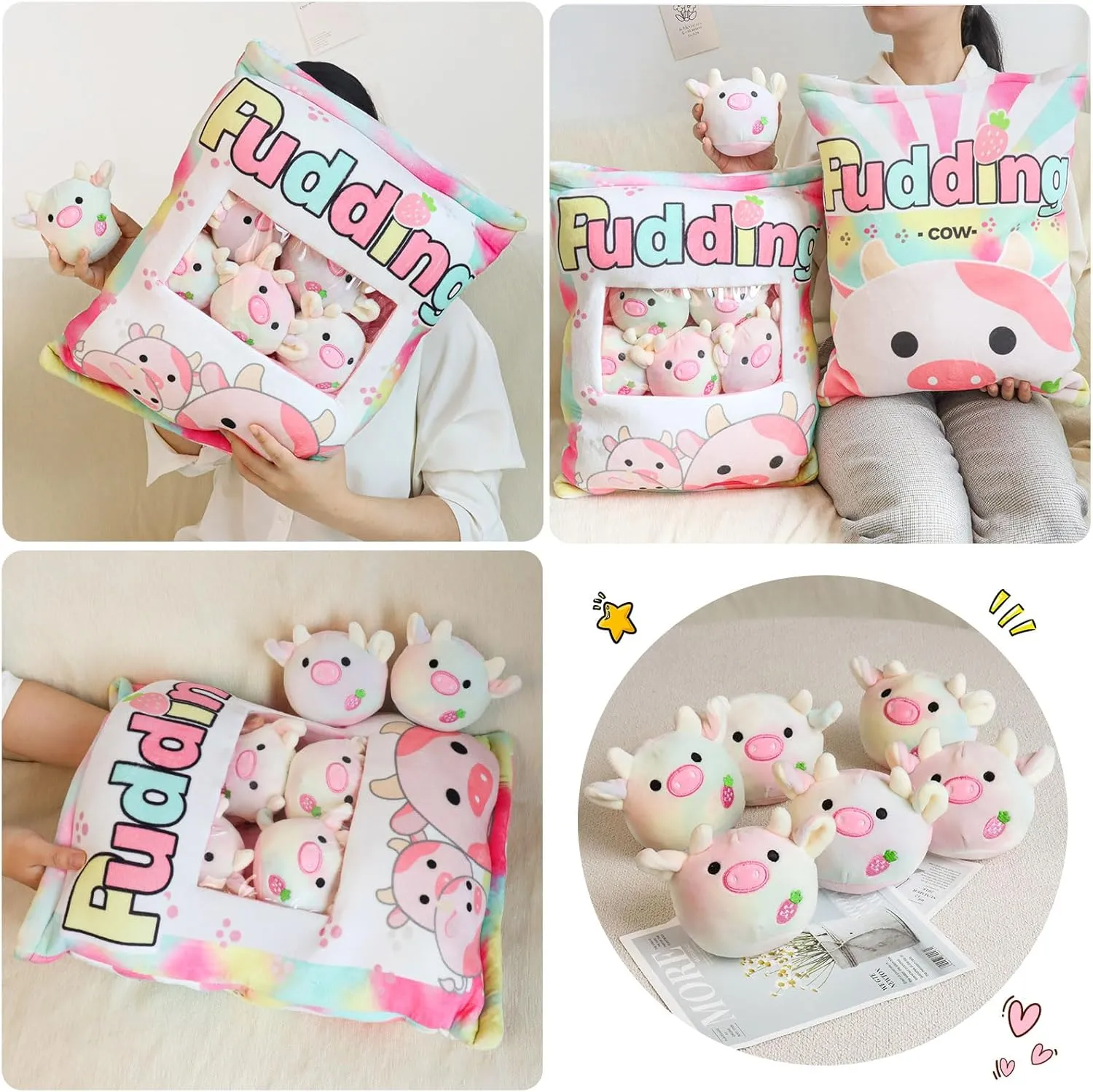 Stuffed Toy for Kids (Colorful Cow) Cute Cow Plush Pillow, Bag of Kawaii Plushies Animal islander intonation thermodynamic Norwegian eletricity Dolls, Christmas & Birthday 