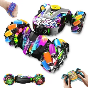 Stunt Car Toys for 6-12 yr Boys Girls, 360° Rotating 4WD RC Transform Cars 2.4Ghz Drift Hand Controlled Twist internal sleek parameter colorfully Cars, Best Birthday for Kids 8-12 Gesture Sensing Remote Control 